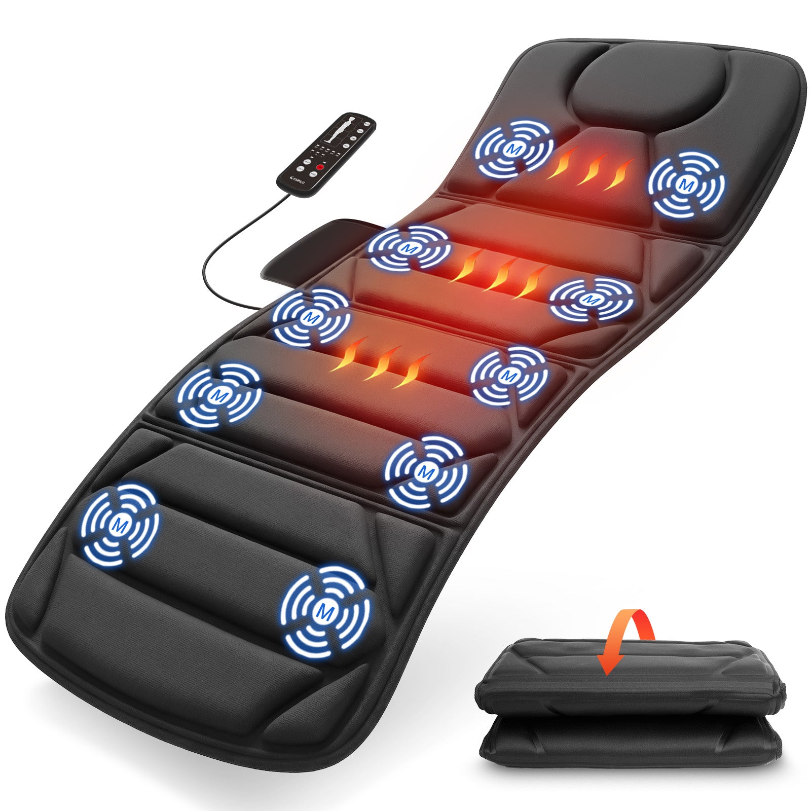 CuPiLo 66.5" Full Body Heated Massage Mat with 10 Motors & 4 Heat Zones - CPL-3355-GRY