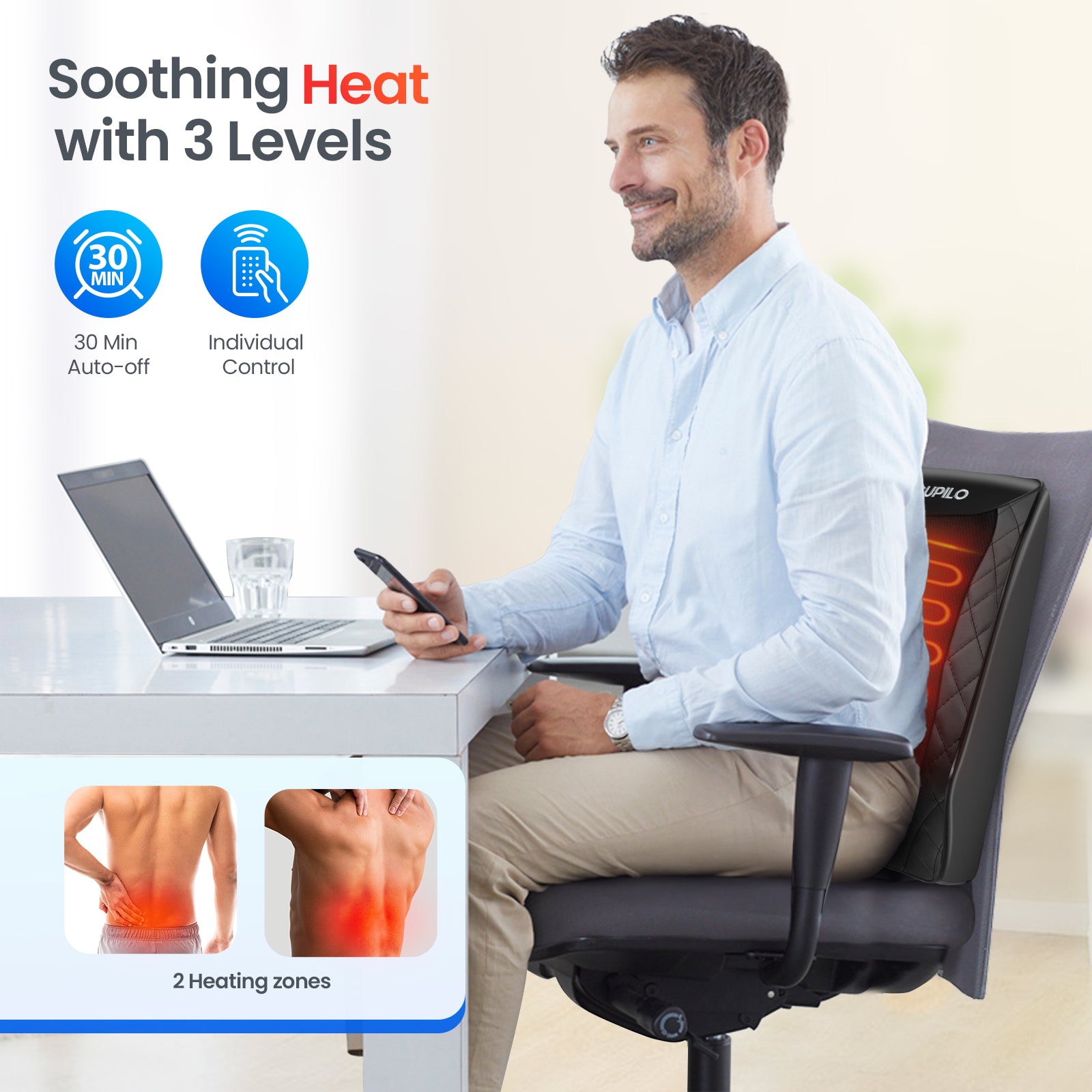 Cupilo Shiatsu Neck and Back Massager with Heat - CPL-1128