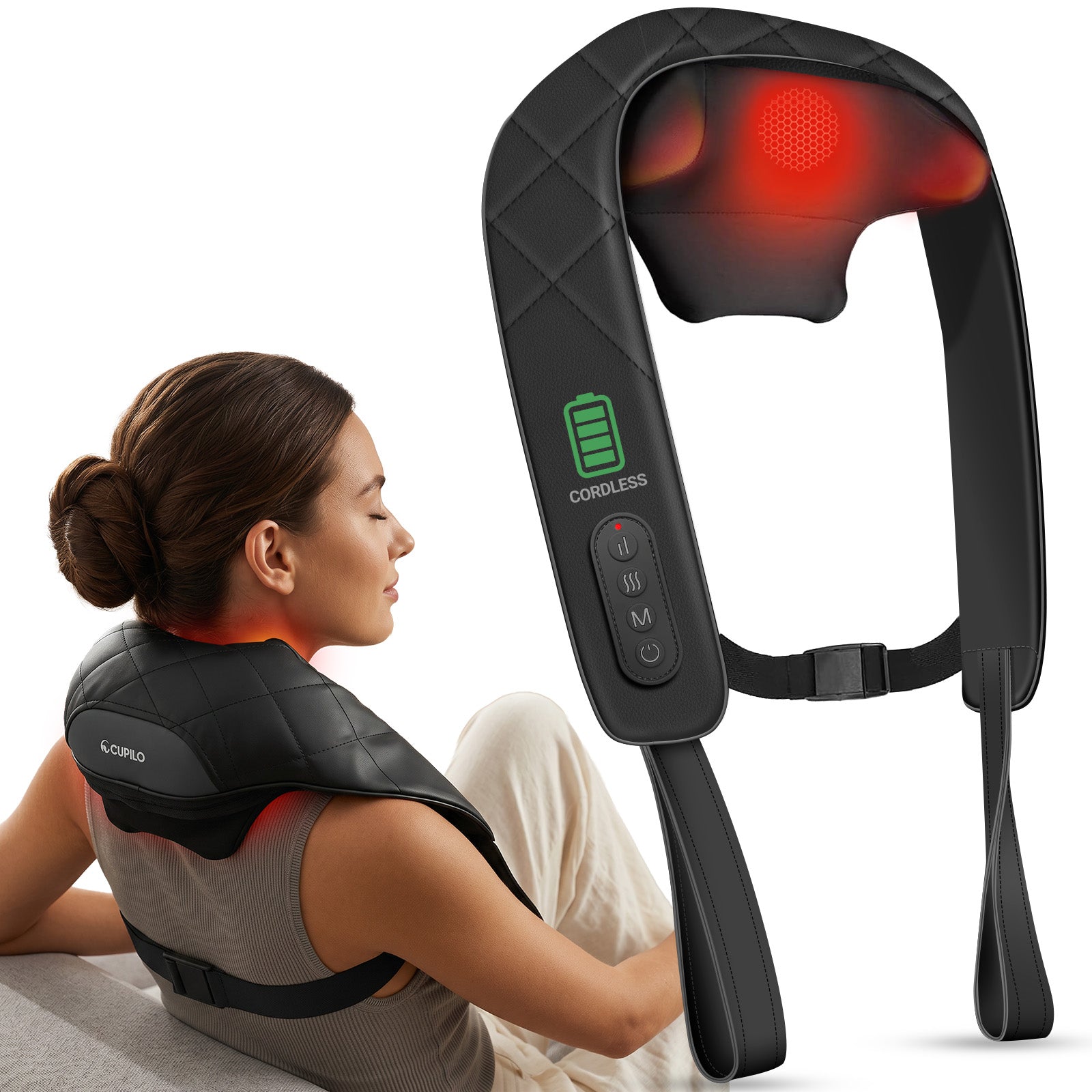 2026 Upgraded 6D Cordless Neck and Shoulder Massager with Heat for Deep Tissue Pain Relief - CPL-6672-BLK
