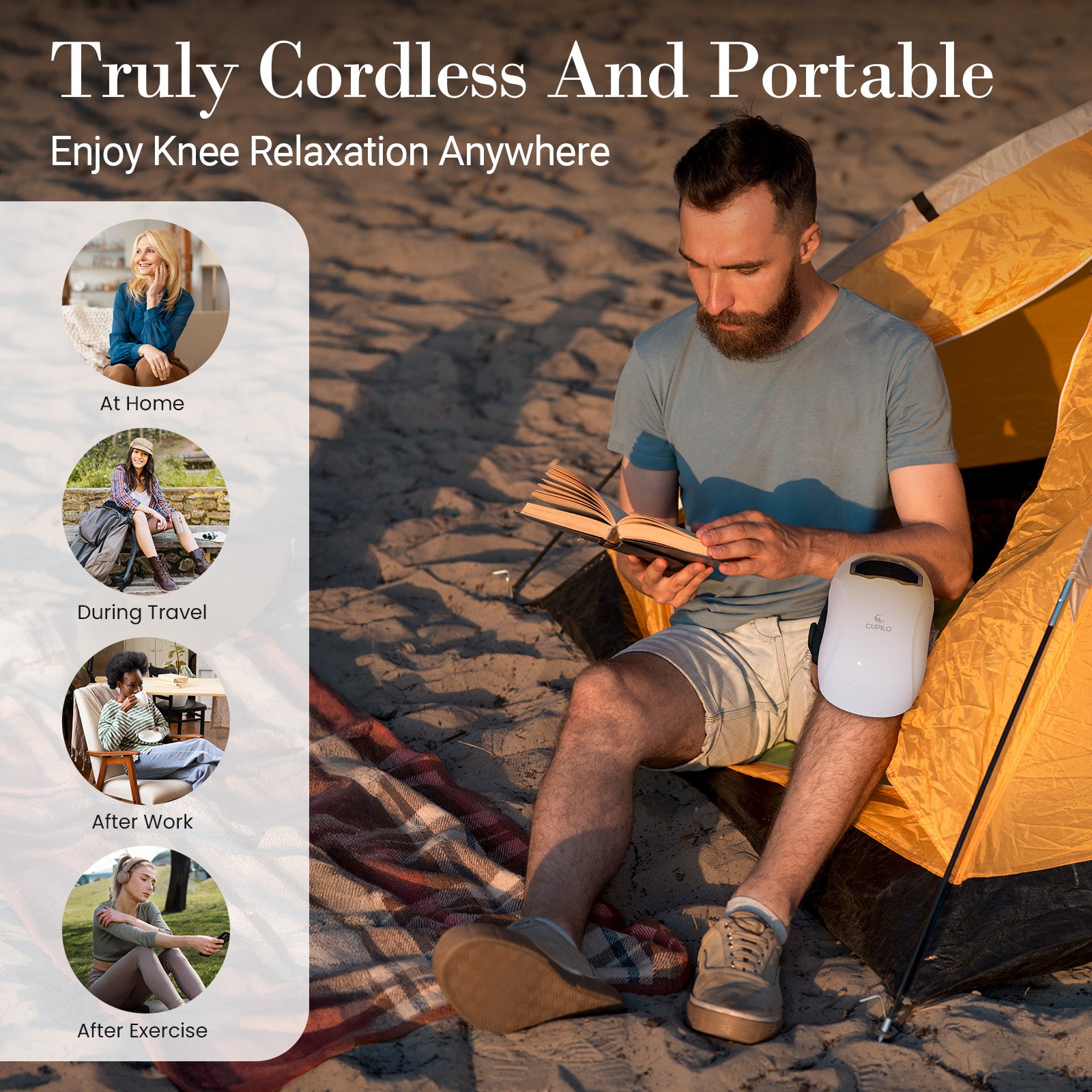 CuPiLo Cordless Knee Massager with Heat – 3 Heat Levels & 3 Vibration Modes, Rechargeable Heated Knee Brace with LED Display & Adjustable Straps for Pain Relief - CPL-5552