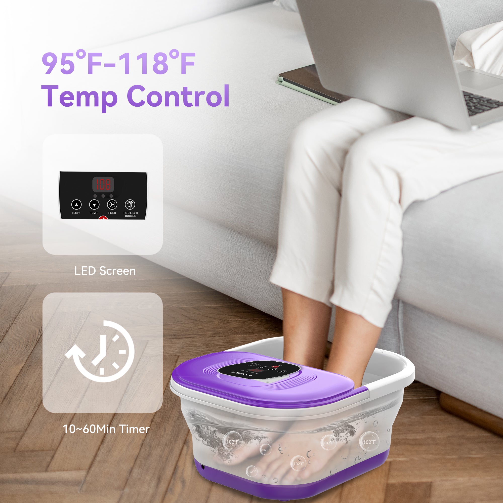 CuPiLo Collapsible Foot Spa Bath Massager with Heat Bubbles - CPL-5538-PUR