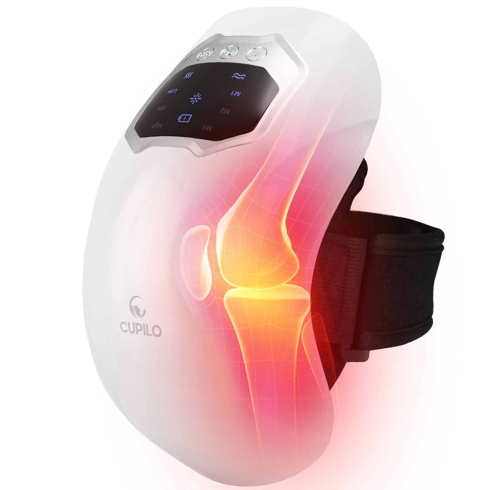 CuPiLo Cordless Knee Massager with Heat – 3 Heat Levels & 3 Vibration Modes, Rechargeable Heated Knee Brace with LED Display & Adjustable Straps for Pain Relief - CPL-5552