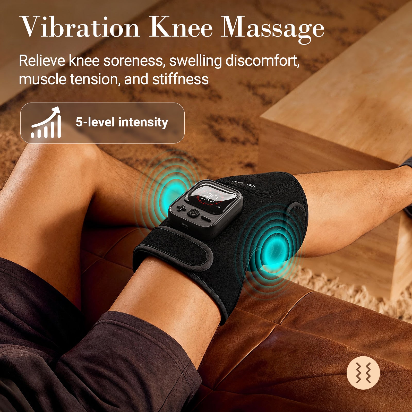 CuPiLo Red Light Therapy Knee Massager with Heat, 660nm & 850nm LEDs, 5 Heat Levels, Vibration, Cordless 5000mAh Battery - CPL-5553-BLK