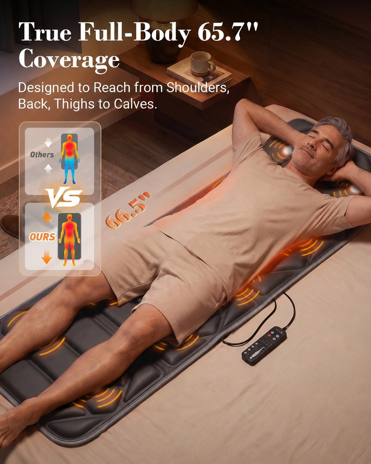 CuPiLo 66.5" Full Body Heated Massage Mat with 10 Motors & 4 Heat Zones - CPL-3355-GRY