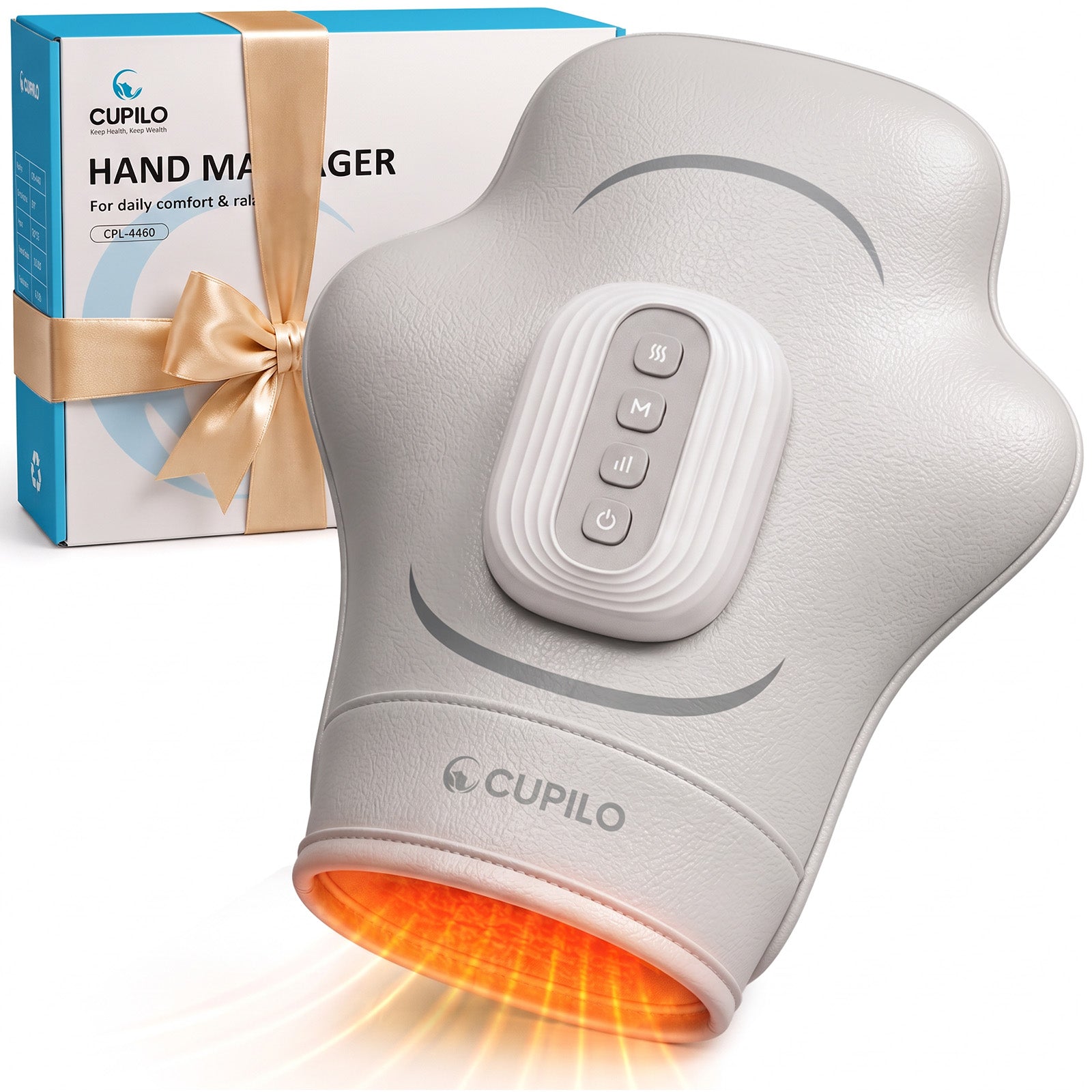 CuPiLo Soft-Shell Hand Massager with Heat and Compression for Arthritis & Carpal Tunnel Relief – Cordless 9-Zone Air Pressure Massager for Left & Right Hands - CPL-4460