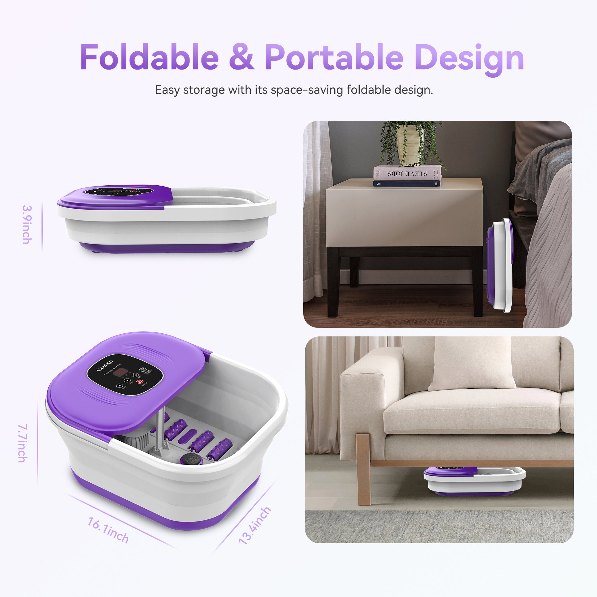 CuPiLo Collapsible Foot Spa Bath Massager with Heat Bubbles - CPL-5538-PUR