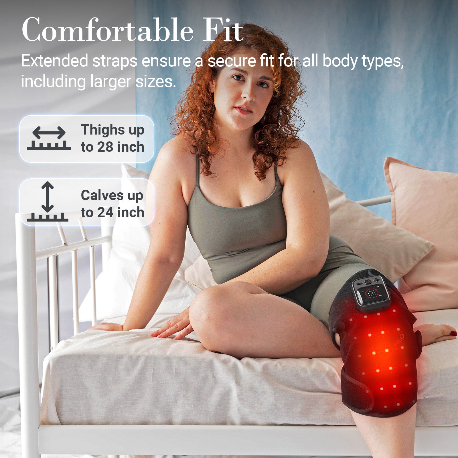 CuPiLo Red Light Therapy Knee Massager with Heat, 660nm & 850nm LEDs, 5 Heat Levels, Vibration, Cordless 5000mAh Battery - CPL-5553-BLK
