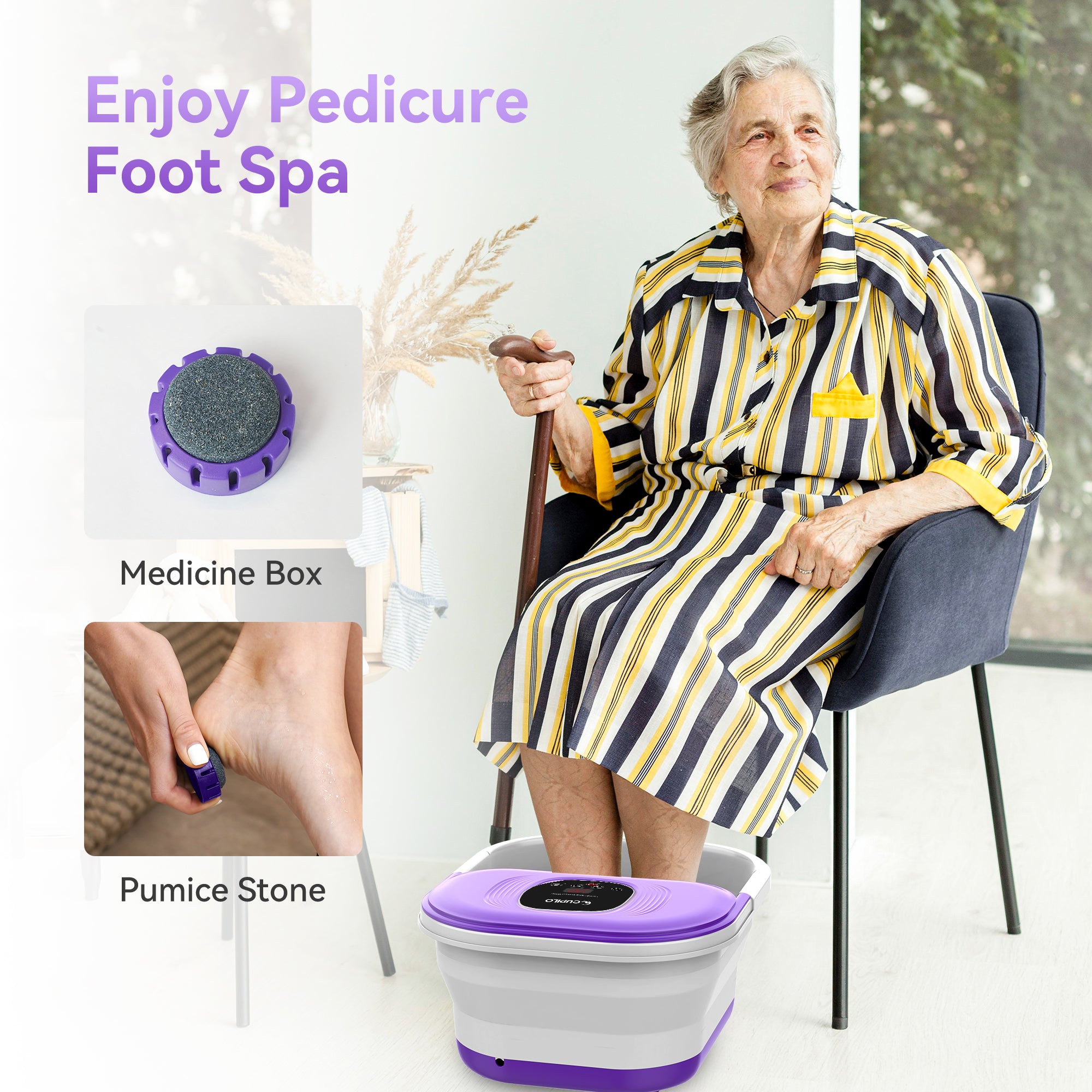 CuPiLo Collapsible Foot Spa Bath Massager with Heat Bubbles - CPL-5538-PUR