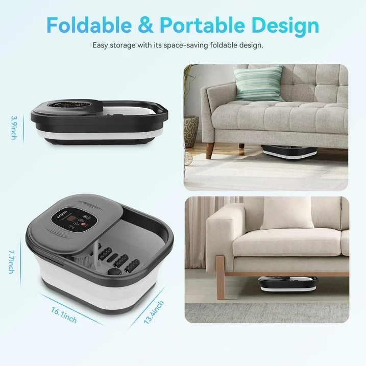 CPL-5538-WM Cupilo Collapsible Foot Spa Massager with Heat, Bubble, Red Light, Vibration, Temperature Control & Timer, Pedicure Foot Bath Massager Soaker with 8 Shiatsu Massage Roller for Relaxation Stress Relie