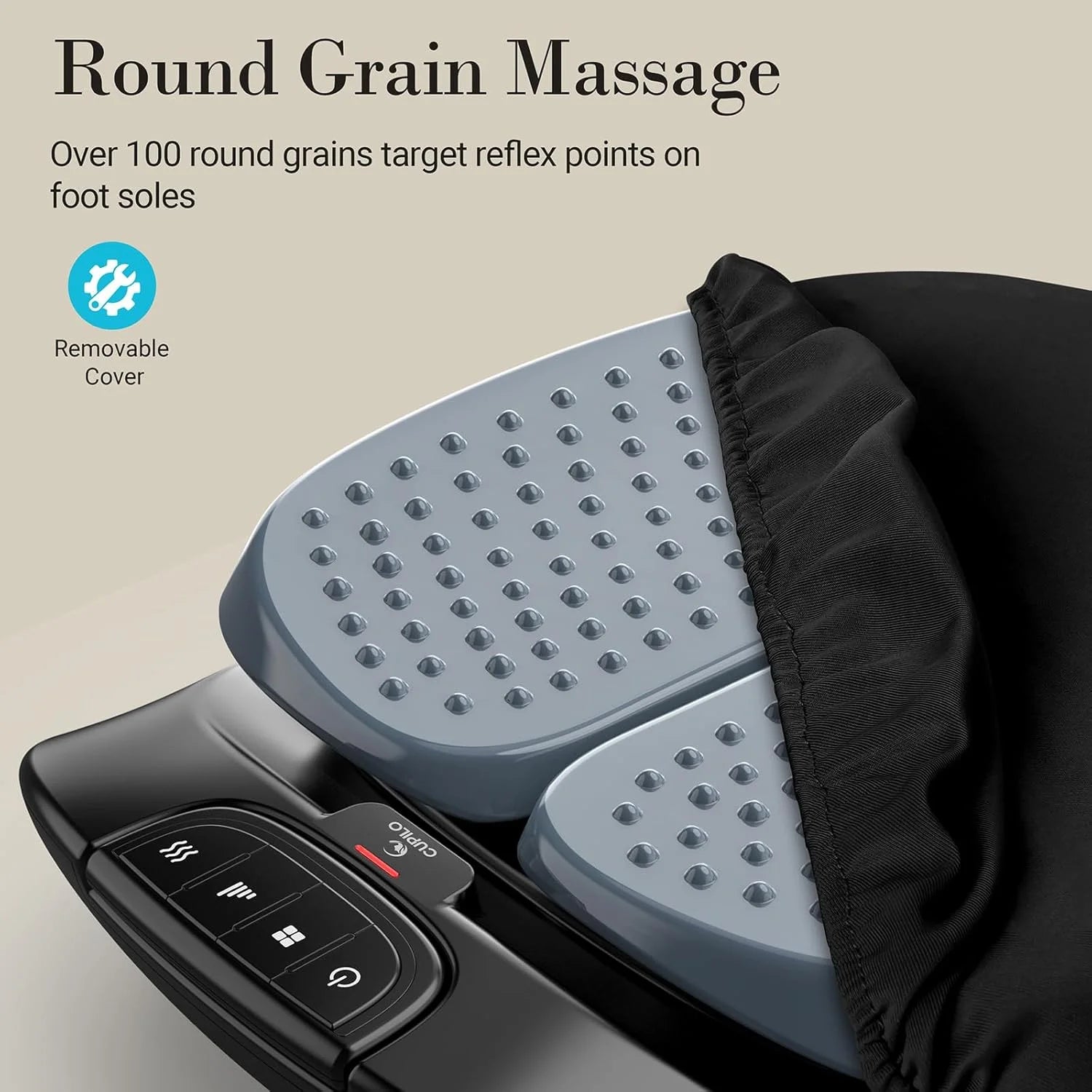 Foot massager machine with 100+ round grains targeting reflex points - removable nodes for deep sole vibration.