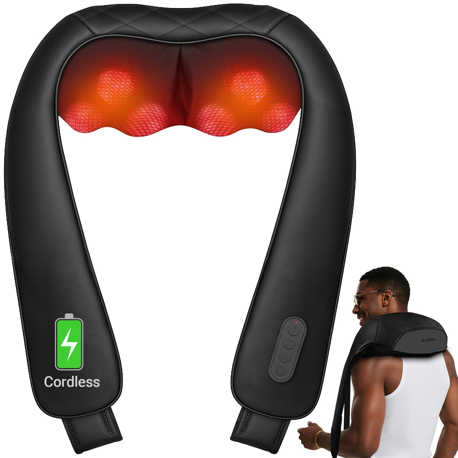 Cordless Neck and Shoulder Massager with Heat, 2025 Upgrade - CPL-6632C-BLK
