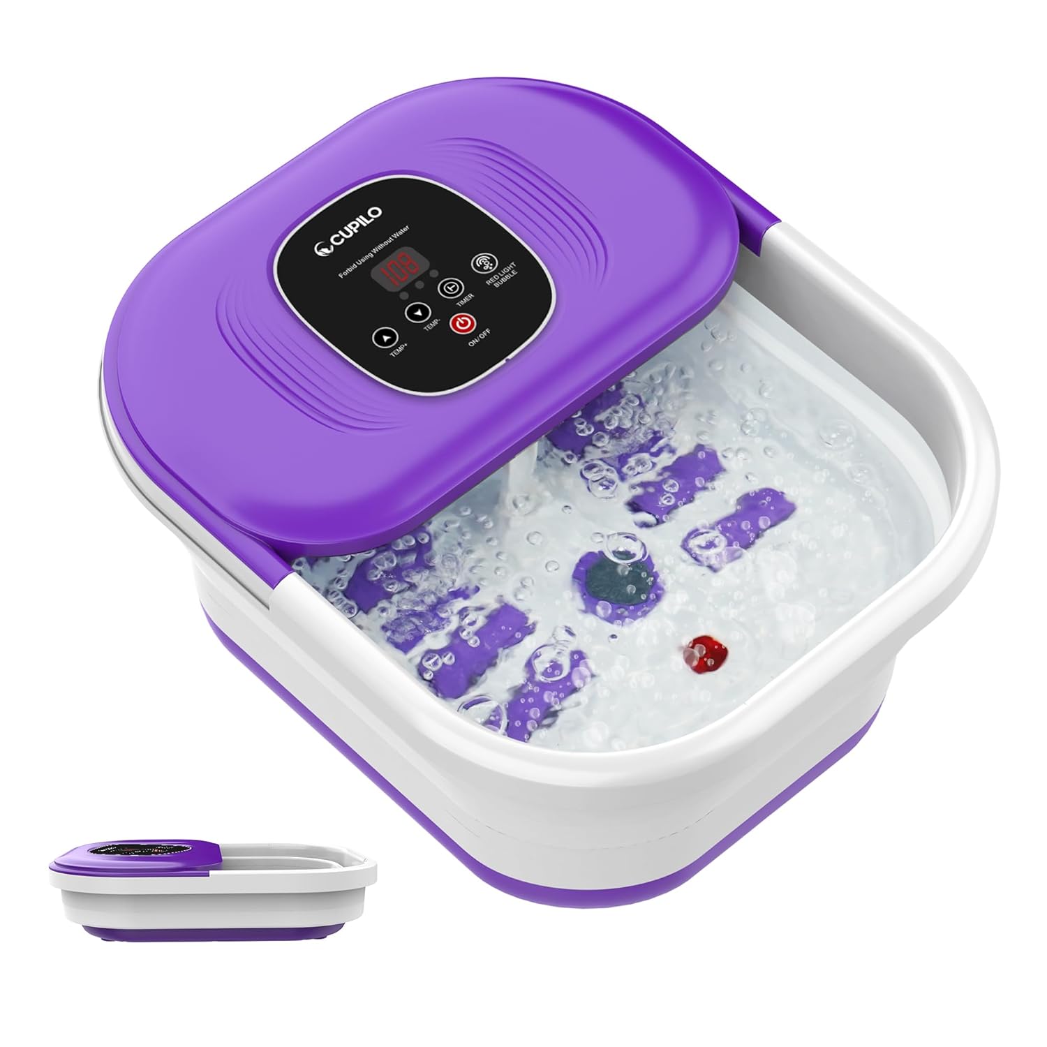 CuPiLo Collapsible Foot Spa Bath Massager with Heat Bubbles - CPL-5538-PUR