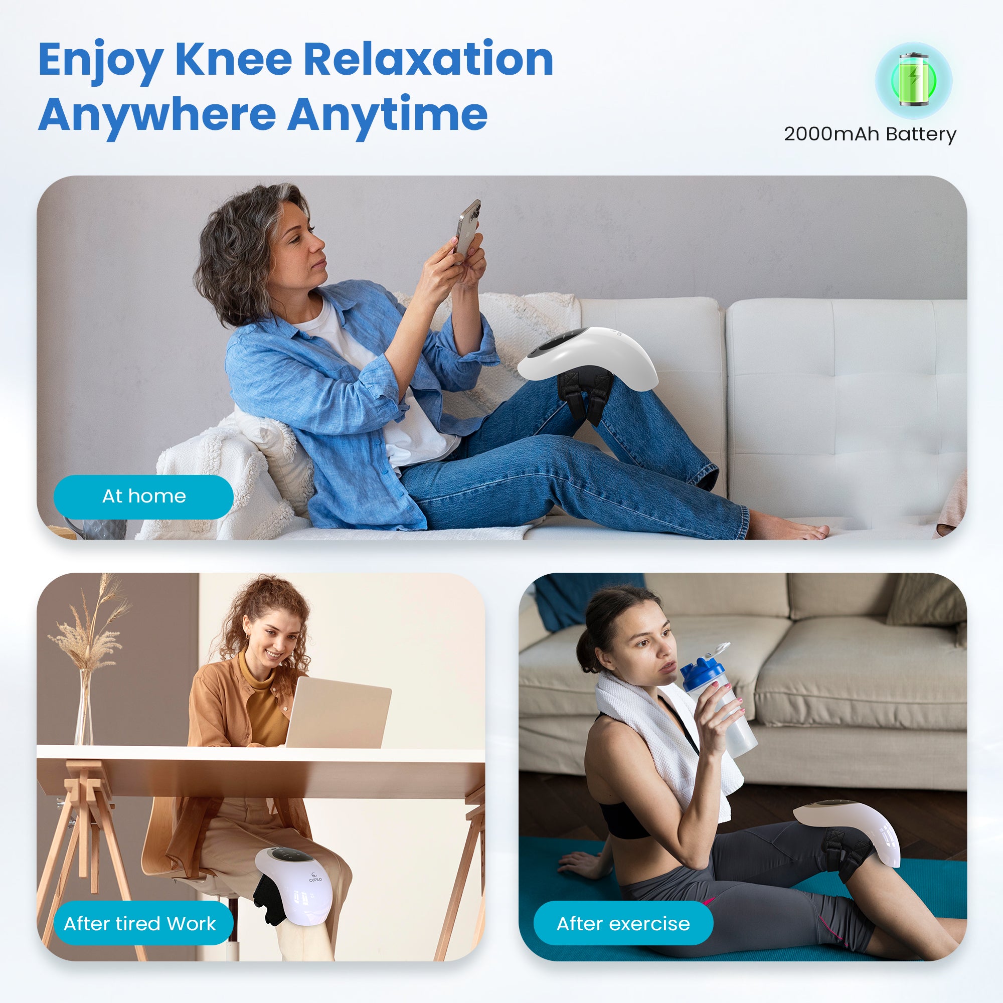 CPL-5530-WM Cupilo Cordless Knee Massager, Knee Massage with 3 Heating, 3 Vibration Modes, for Joint Discomfort, Gifts for Grandma Grandpa Men Women