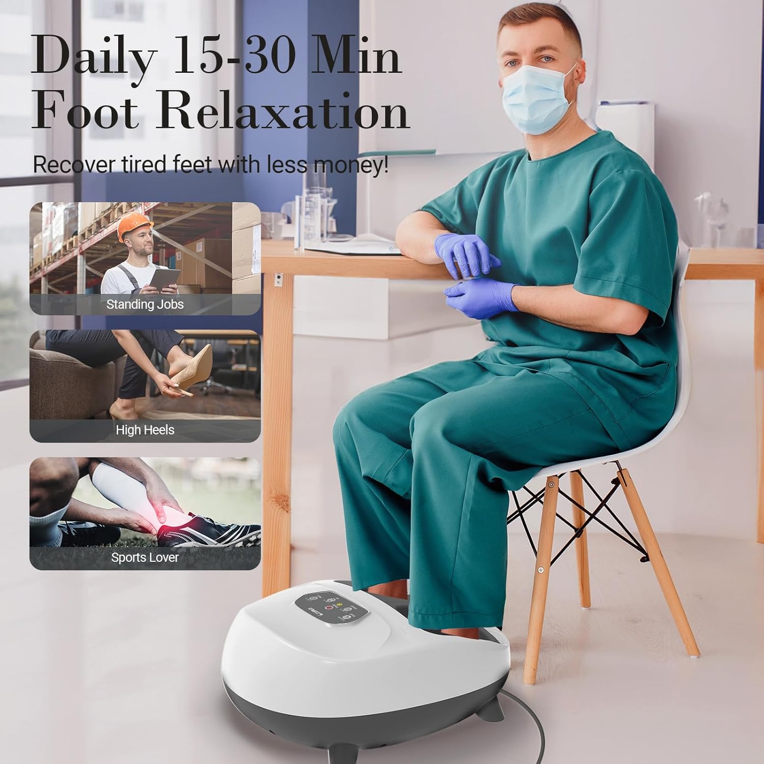 Foot Massager for Plantar Fasciitis – FSA/HSA Eligible, Shiatsu, Remote, Multi-Level, Fits to Men’s 14, White - CPL-5549RC-WHT