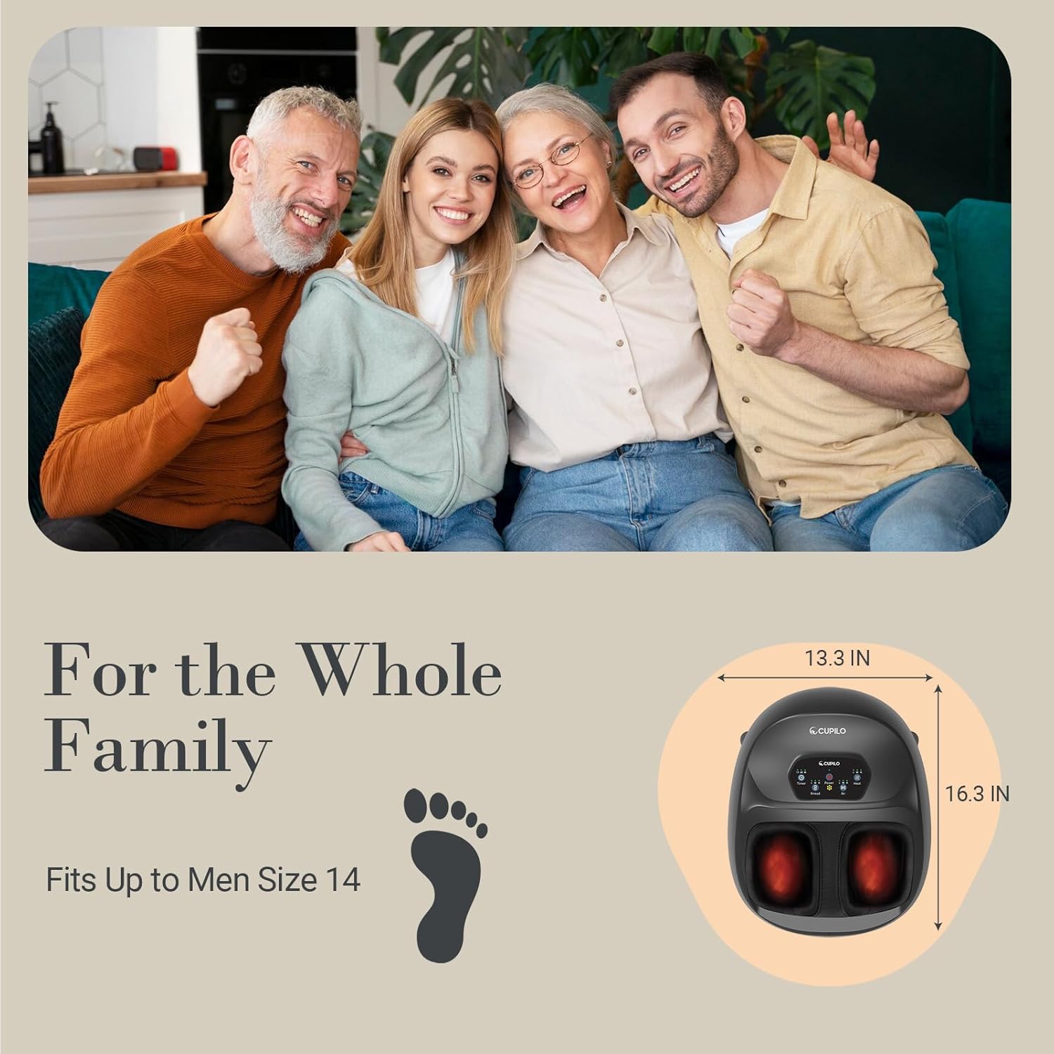 CPL-5549RCBLK-WM Cupilo Foot Massager for Heat, Upgraded Full Shiatsu Foot Massage for Tired Foot Blood Circulation up to size 14, Black,Gifts for Mom Dad Men