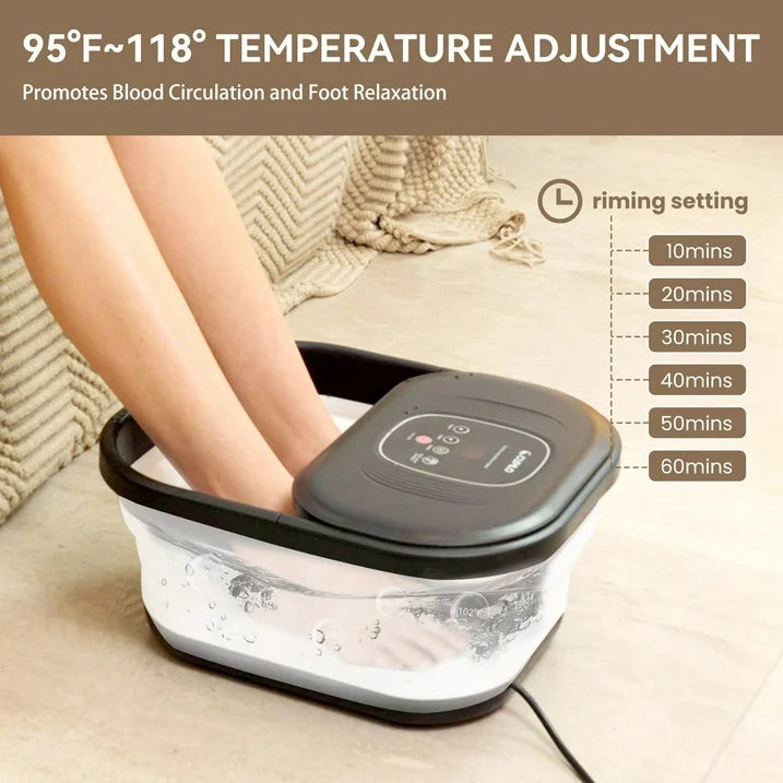 CPL-5538-WM Cupilo Collapsible Foot Spa Massager with Heat, Bubble, Red Light, Vibration, Temperature Control & Timer, Pedicure Foot Bath Massager Soaker with 8 Shiatsu Massage Roller for Relaxation Stress Relie
