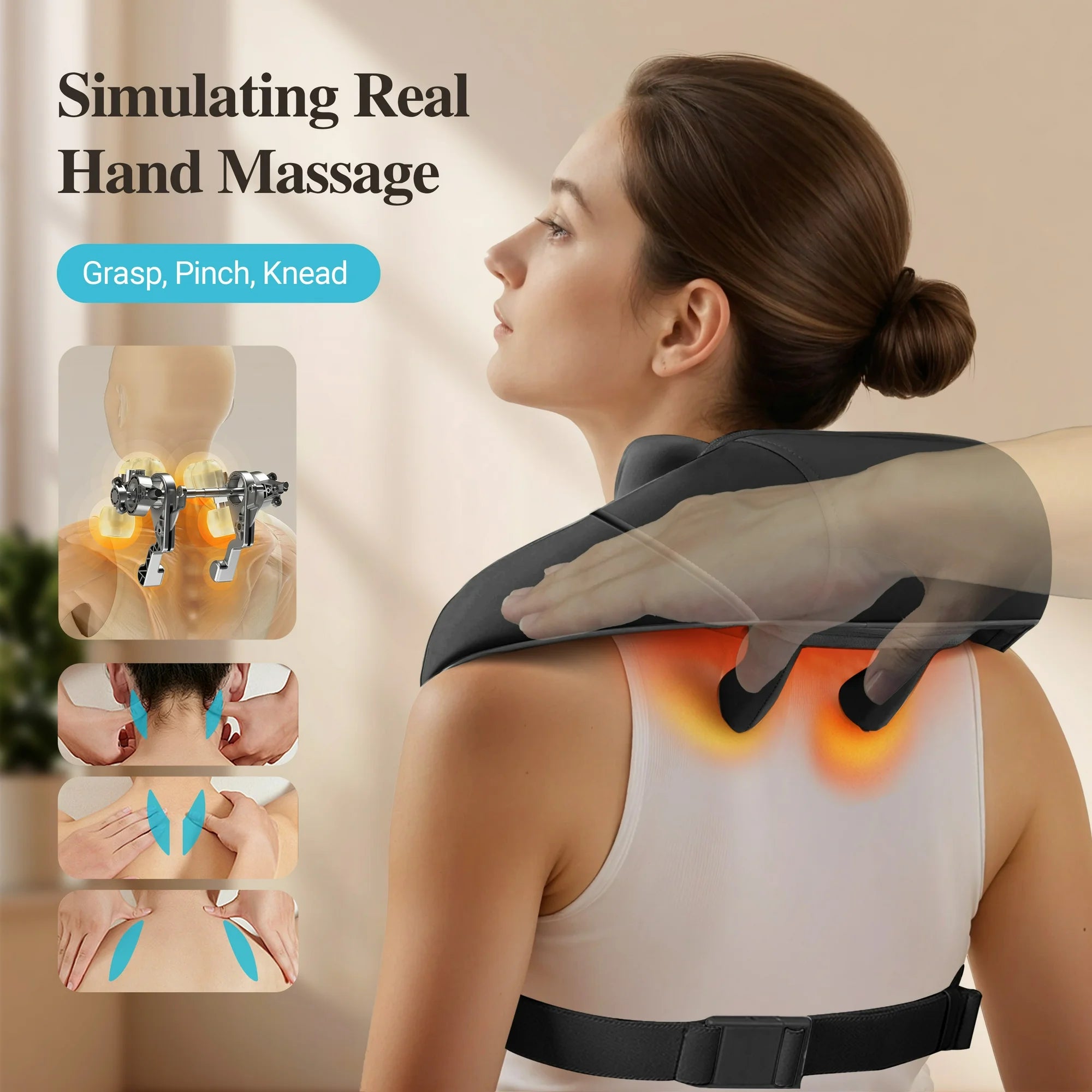 Cupilo Cordless Neck and Back Massager with Heat, 4D Shiatsu Shoulder Massager for Pain Relief