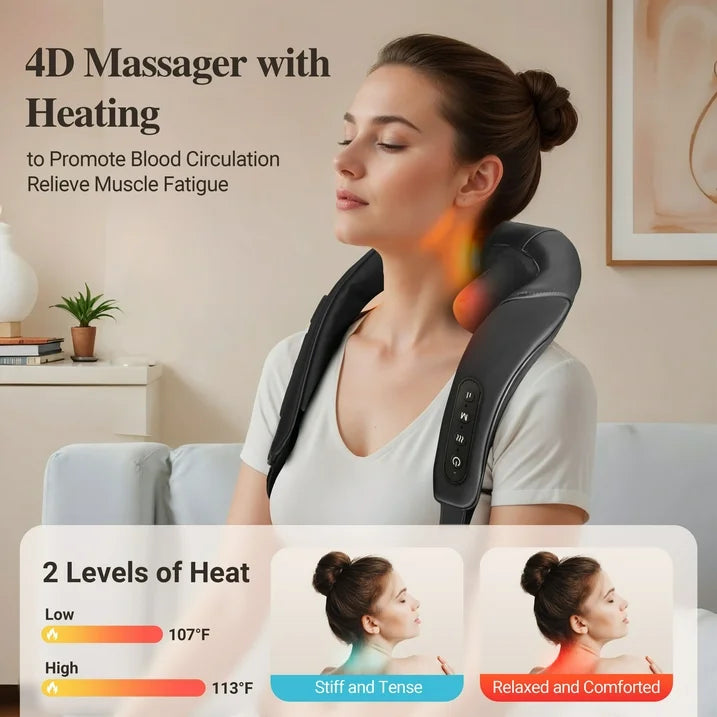Cupilo Cordless Neck and Back Massager with Heat, 4D Shiatsu Shoulder Massager for Pain Relief
