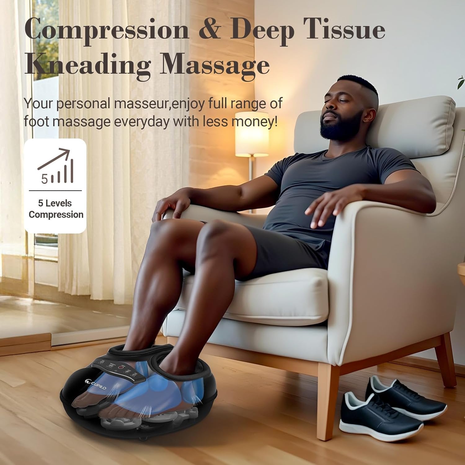 CPL-5555-WM Cupilo Shiatsu Foot Massager, Feet Massager Machine with 3 Heat Levels, 5 Deep Kneading Therapy Pressure for Plantar Fasciitis, Neuropathy, Blood Circulation, Gifts for Women Men 13"