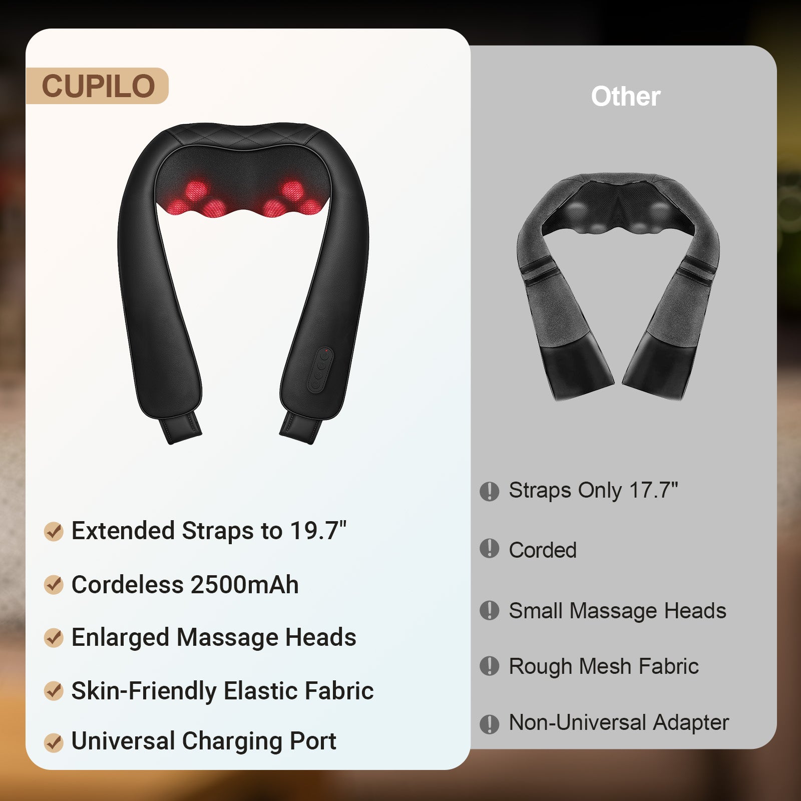 Cordless Neck and Shoulder Massager with Heat, 2025 Upgrade - CPL-6632C-BLK
