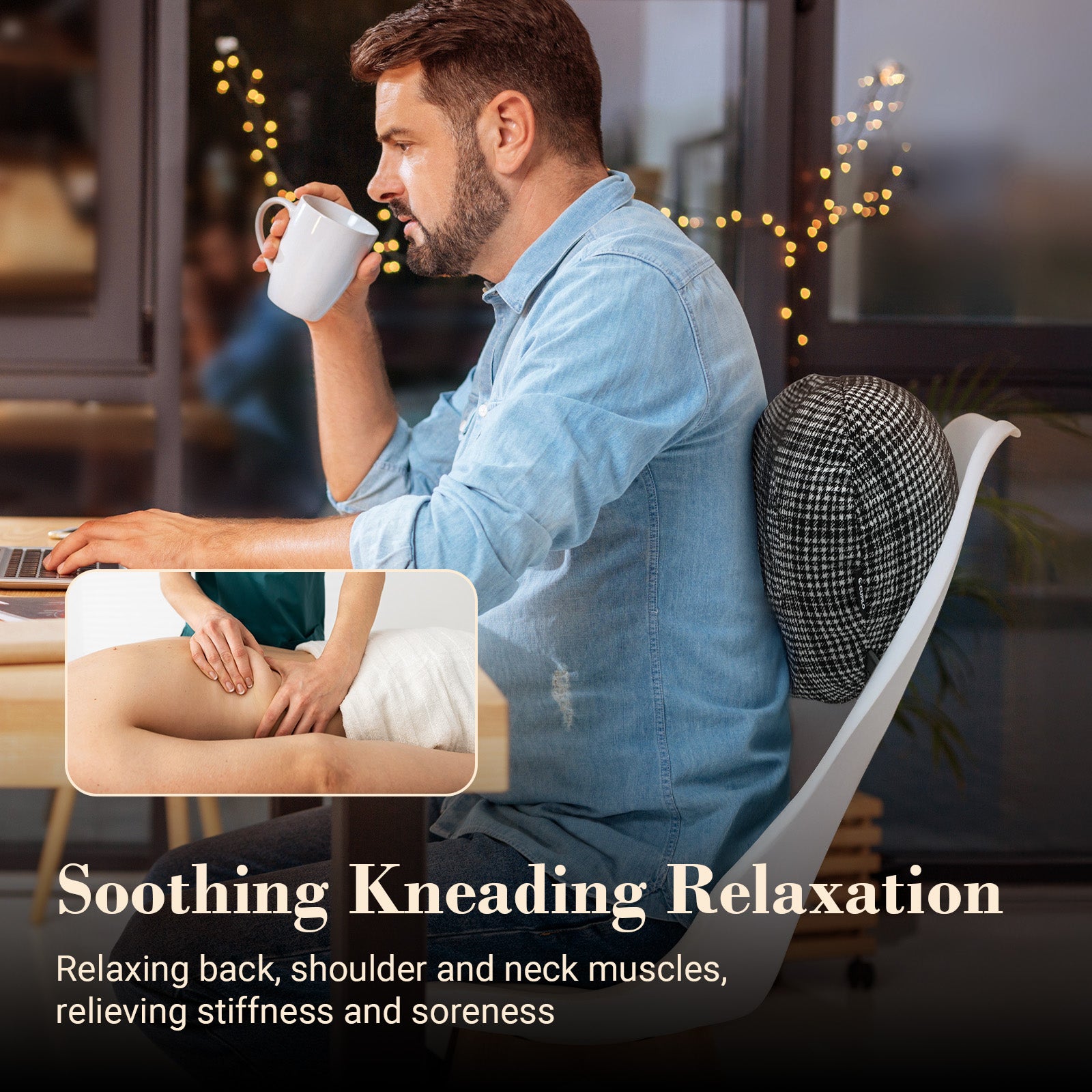 WM-1149 CuPiLo Back Massager for Pain Relief, Fathers Day Dad Gifts for Men, FSA Eligible HSA, Cordless 120min Neck and Back Massager, Plush Skin-Friendly Kneading Massage Pillow for Full Body Relaxation