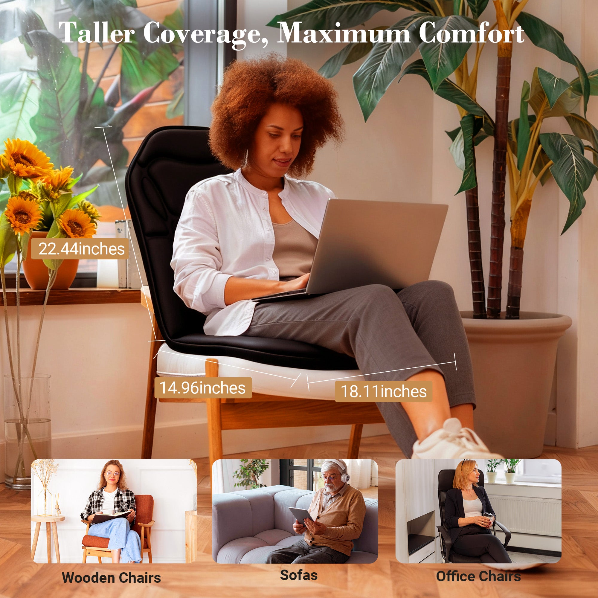 WM-CPL-2102 CuPiLo Back Massager Seat Cushion with Heat, Vibration Massager Chair Pad with 8 Motors & 2 Heat, 5 Vibration Modes