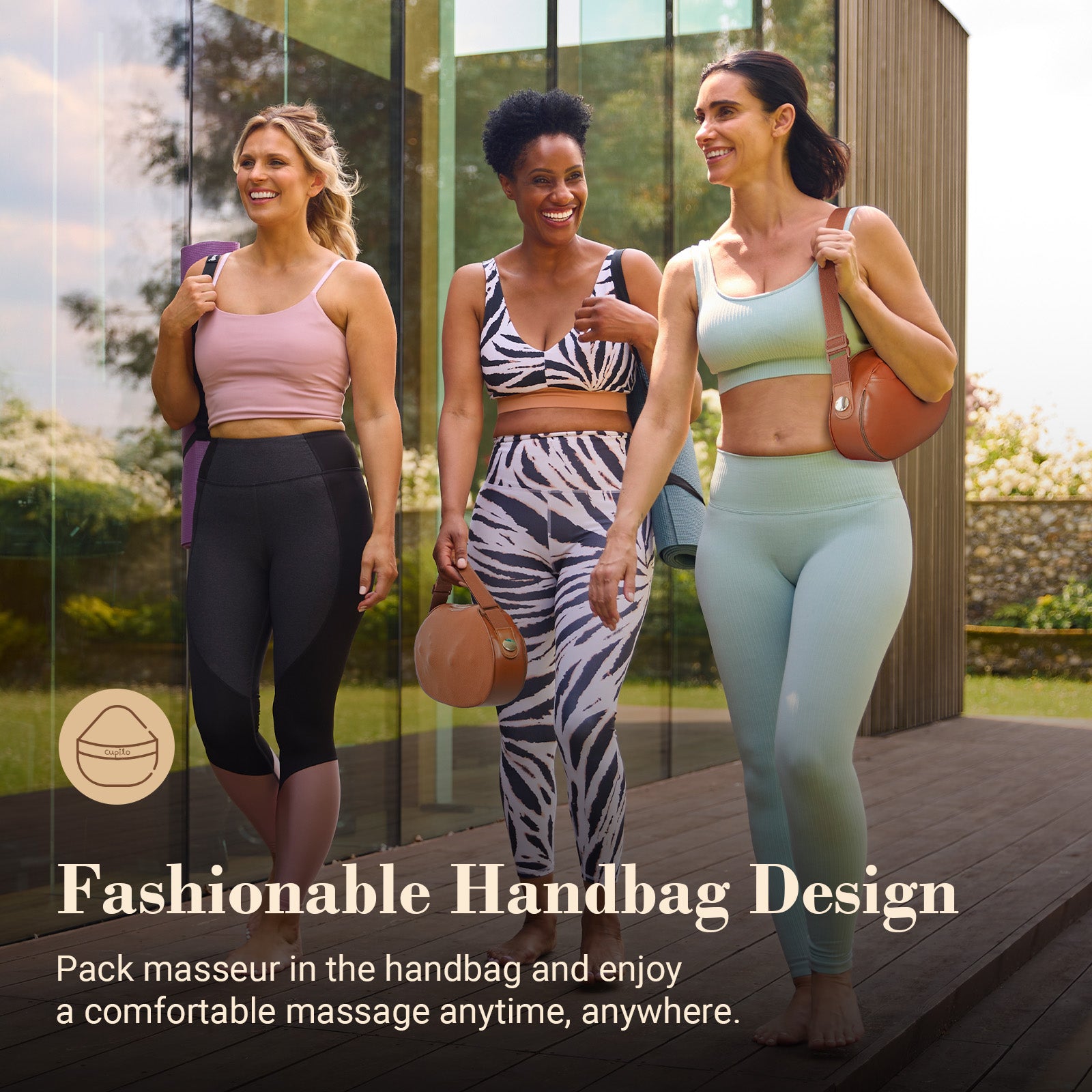 Fashion handbag design for CUPILO neck massage pillow - portable shiatsu back massager anytime, anywhere.