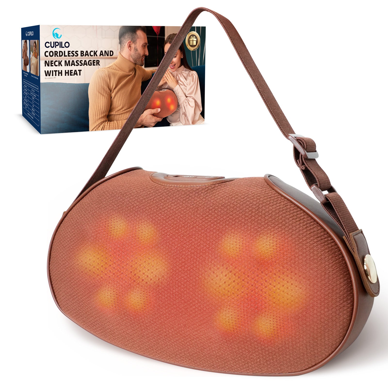 CUPILO cordless shiatsu back and neck massage pillow with heat - deep kneading therapy for muscle tension.