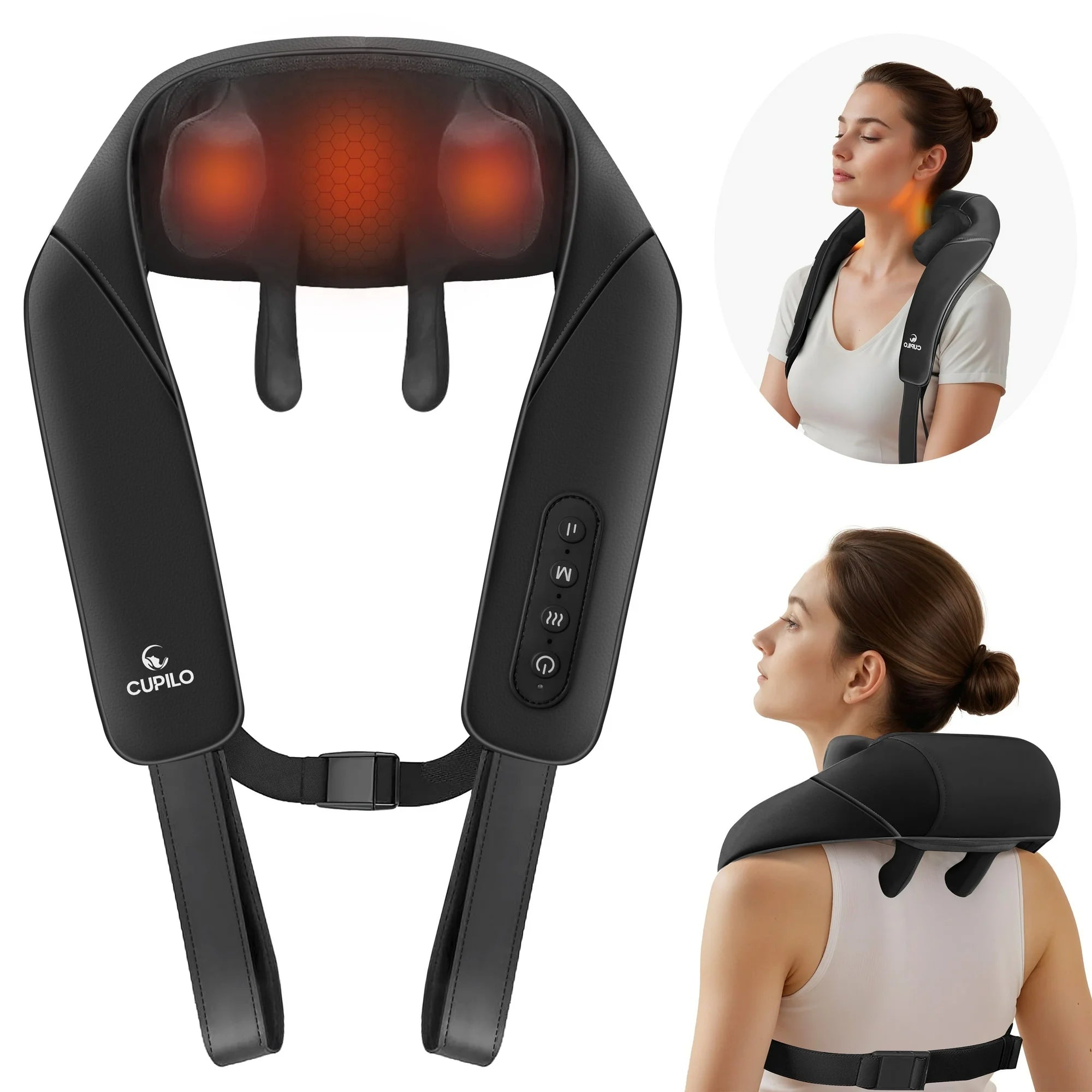 Cupilo Cordless Neck and Back Massager with Heat, 4D Shiatsu Shoulder Massager for Pain Relief