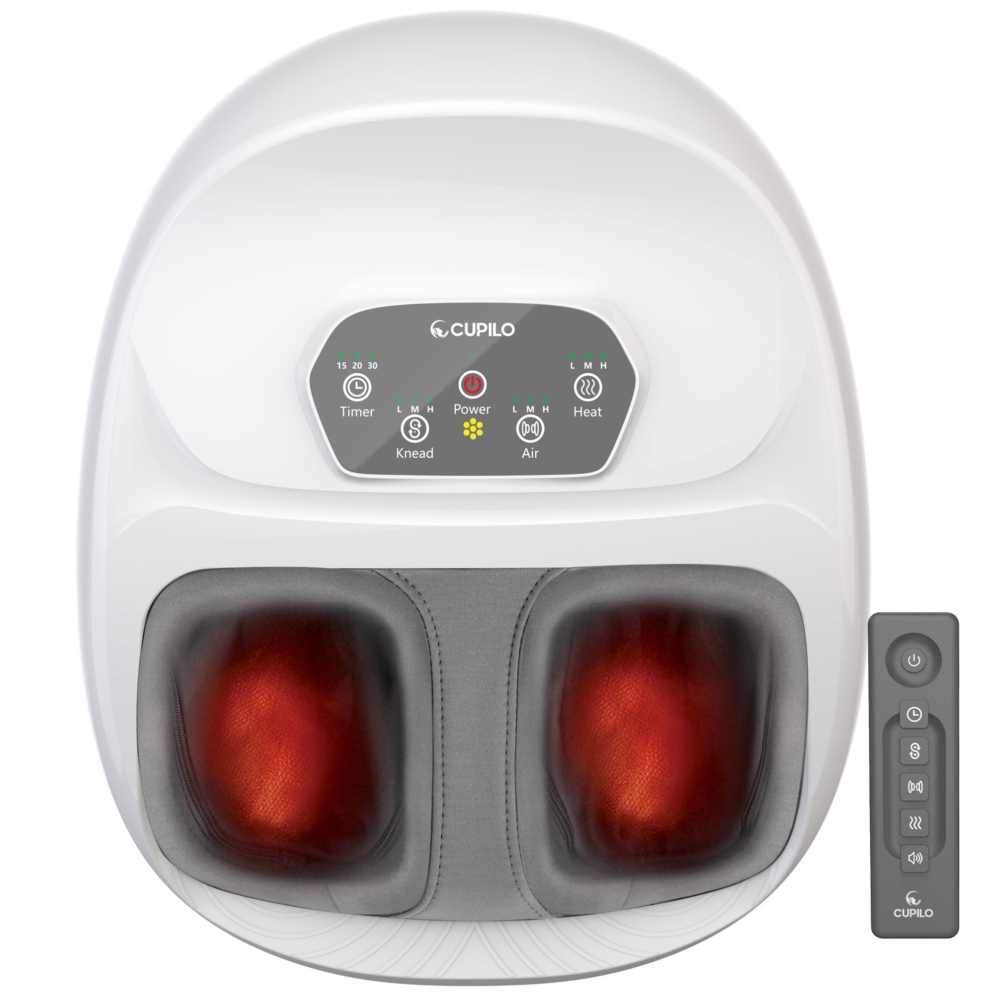 CPL-5549RCWHT-WM Cupilo Shiatsu Foot Massager, Upgraded Full Feet Massager with Remote Control, 3 Heating, 3 Compression, 3 Deep Kneading & Timer for Plantar Fasciitis, Neuropathy, Fits Up to 14"