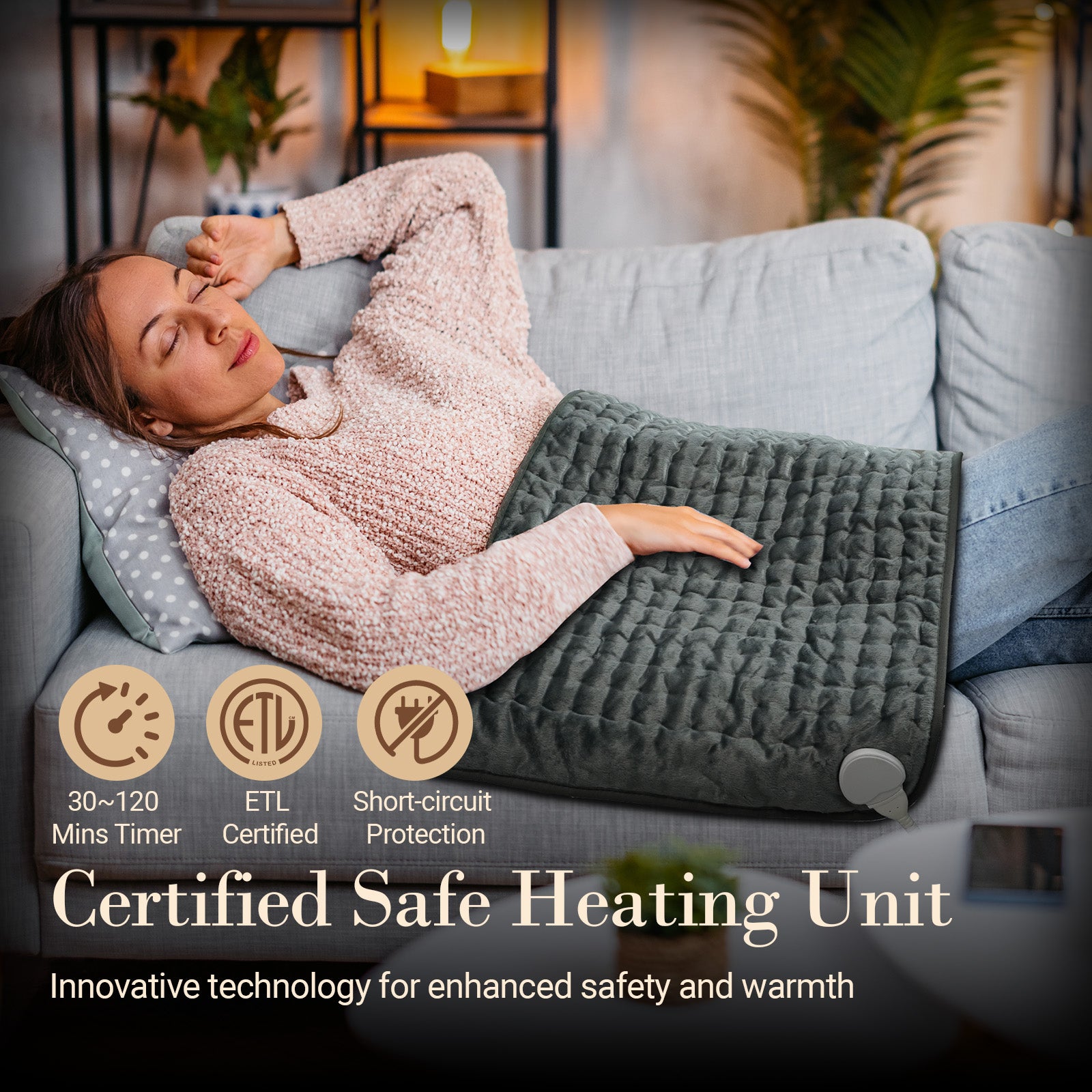 Heating Pad for Back Pain Relief, 6 Temperature Settings & Auto Shut Off, 17”x33” - CPL-TK-HP3317-GRY