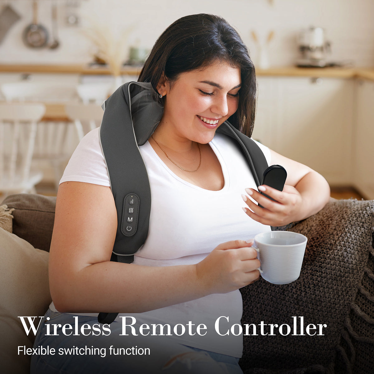 WM-CPL-6682R-02 CuPiLo Neck Massager with Heat & Remote Control, Cordless Shiatsu Neck and Shoulder Massager, 6 Deep Kneading Nodes, 3 Massage Modes & 3 Intensities, Rechargeable for Home, Office & Travel
