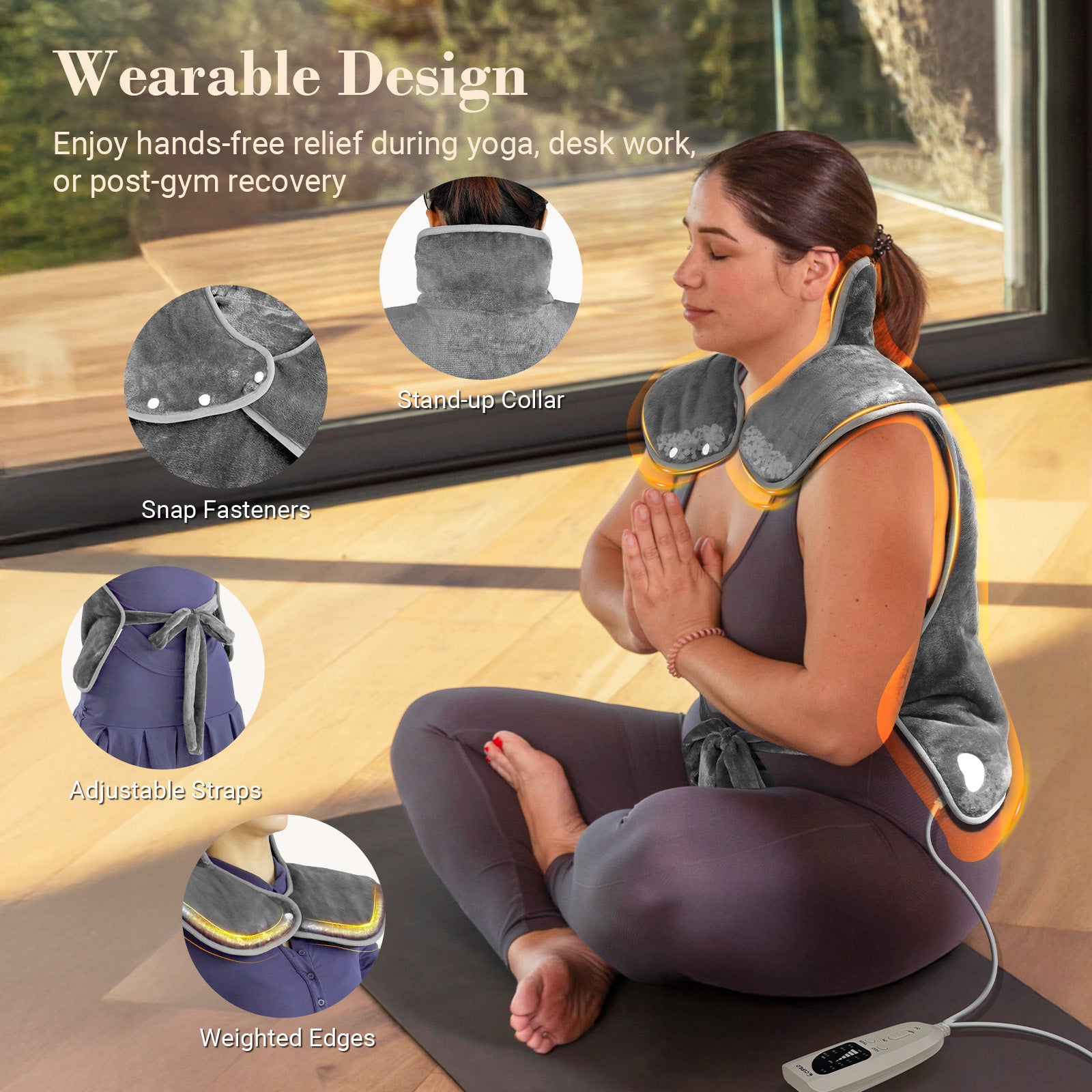 Wearable Heating Pad for Back Pain Relief 24"x33" – Electric Heat Wrap for Neck, Shoulders & Back, Great Gift for Mom, Dad, Women, Men - CPL-SN-L-GRY