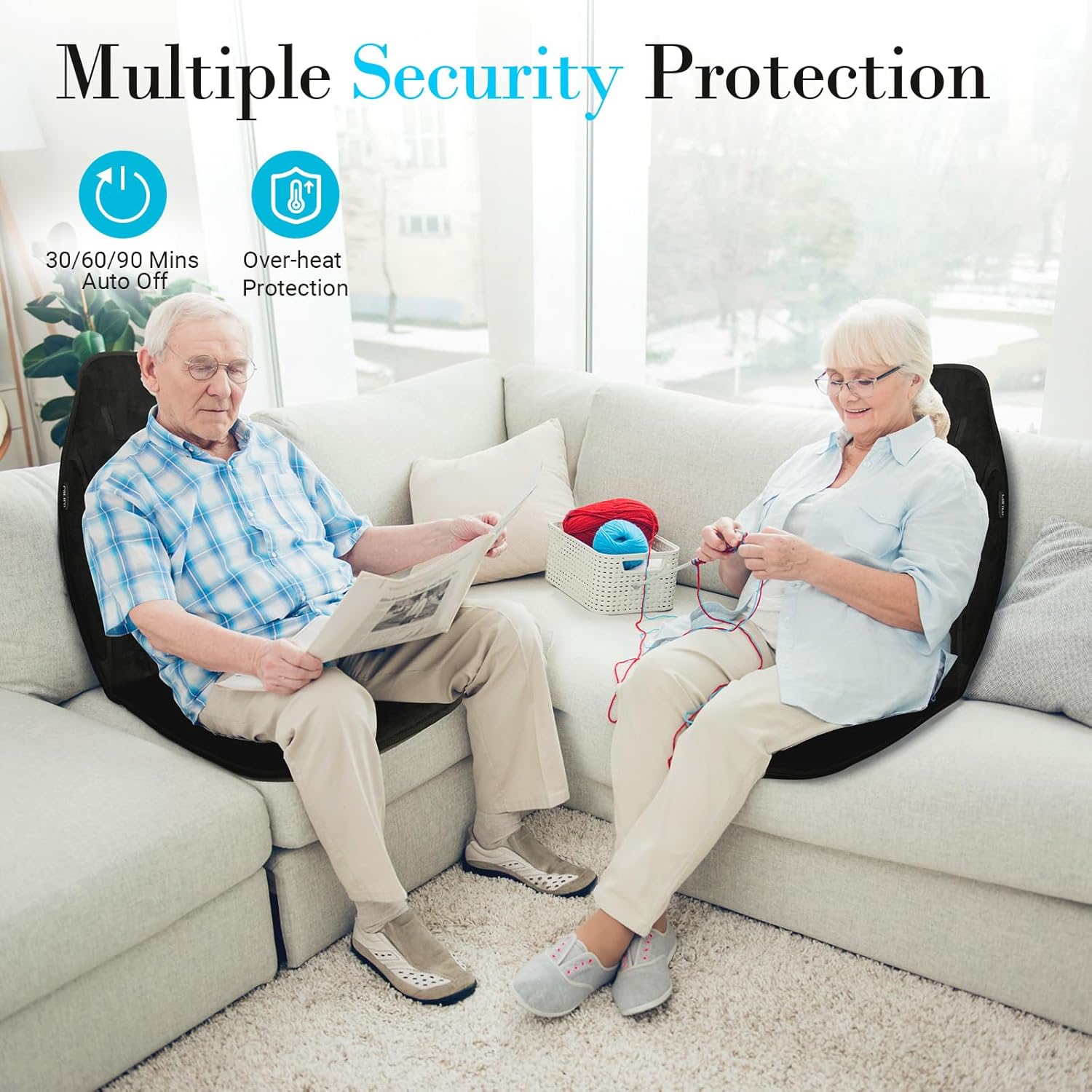 WM-CP-2708 Cupilo Massage Seat Cushion with Heat, Back Massager with Vibration for Back Pain Relief, 6 Vibration Motors & 2 heat levels