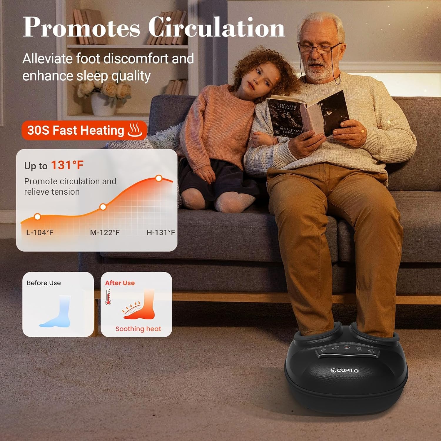 CPL-5555RC-WM Cupilo Foot Massager with Heat & Remote Control, Shiatsu Feet Massager Machine, 5 Deep Kneading Therapy for Plantar Fasciitis, Neuropathy, Blood Circulation, Gifts for Women Men 13"