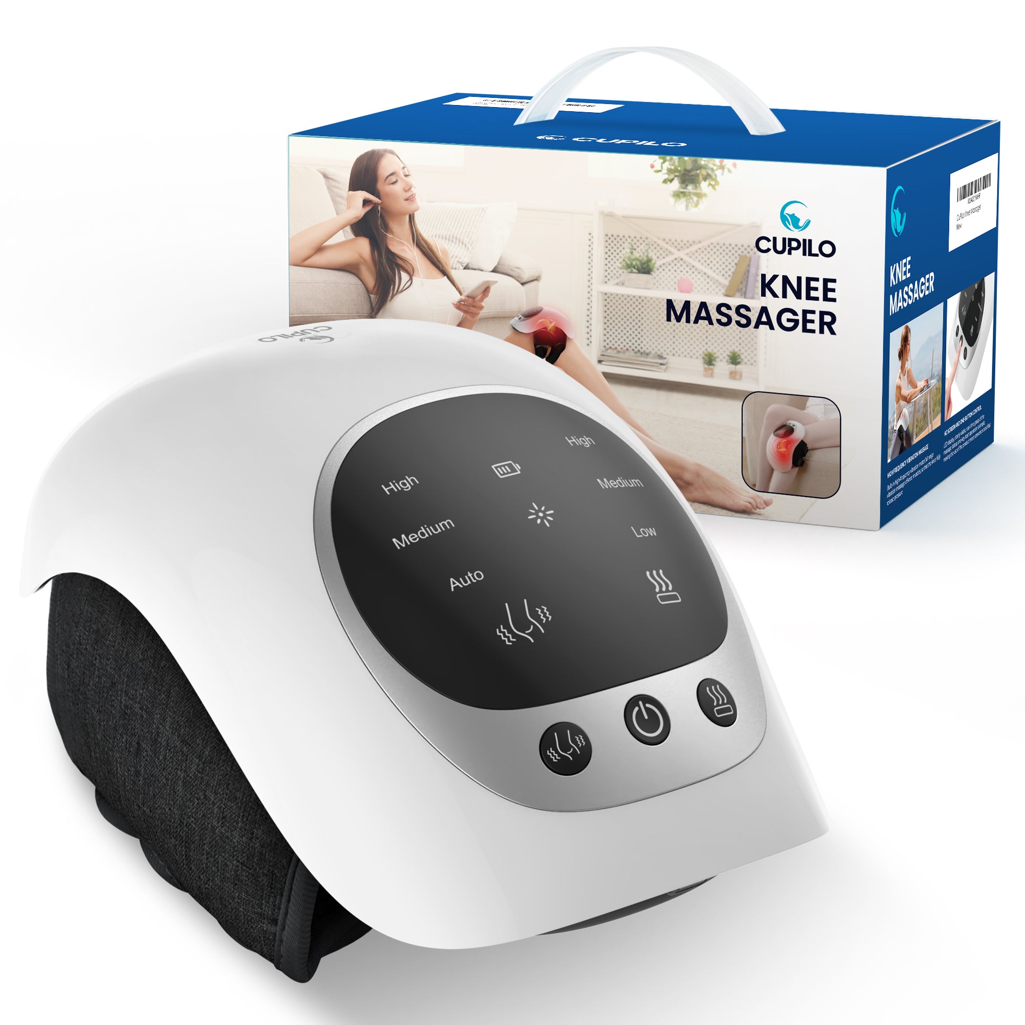 CPL-5530WH-WM Cupilo Knee Massager with heating, Vibrating Heated Knee Brace Wrap, Vibration Knee Heating Pad,3 Adjustable,Gifts for Men,Women