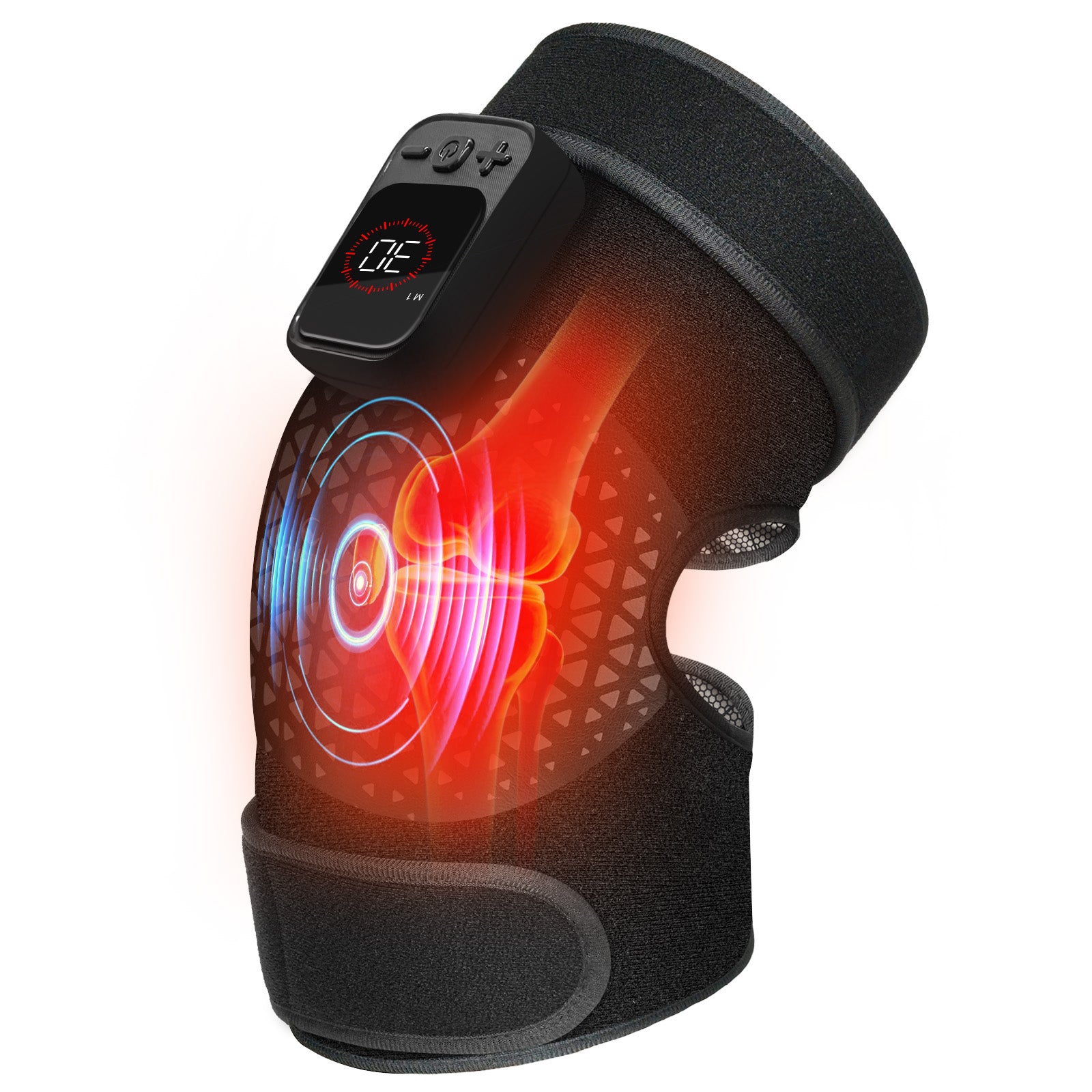 Cordless Heated Knee Massager with Vibration | 6 Modes, 5 Heat Levels, Pain Relief Wrap – CPL-5557-BLK