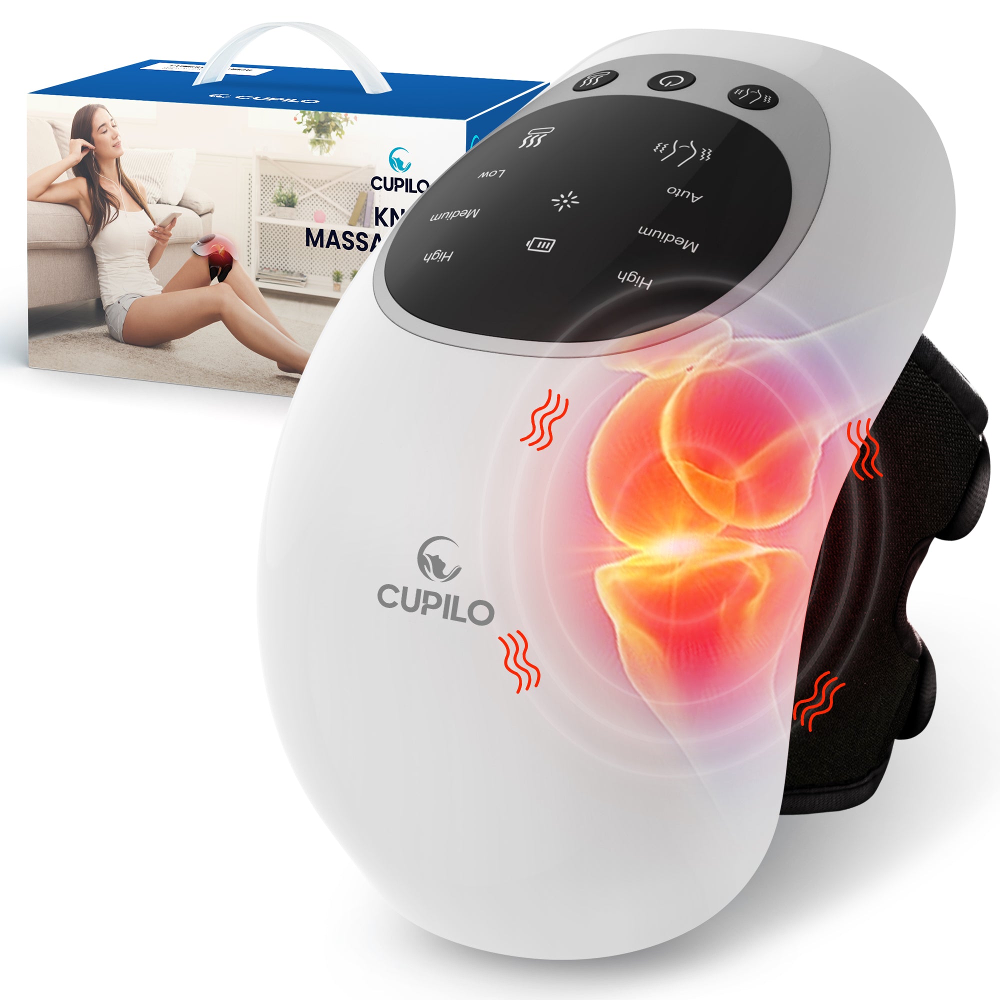 CPL-5530WH-WM Cupilo Knee Massager with heating, Vibrating Heated Knee Brace Wrap, Vibration Knee Heating Pad,3 Adjustable,Gifts for Men,Women