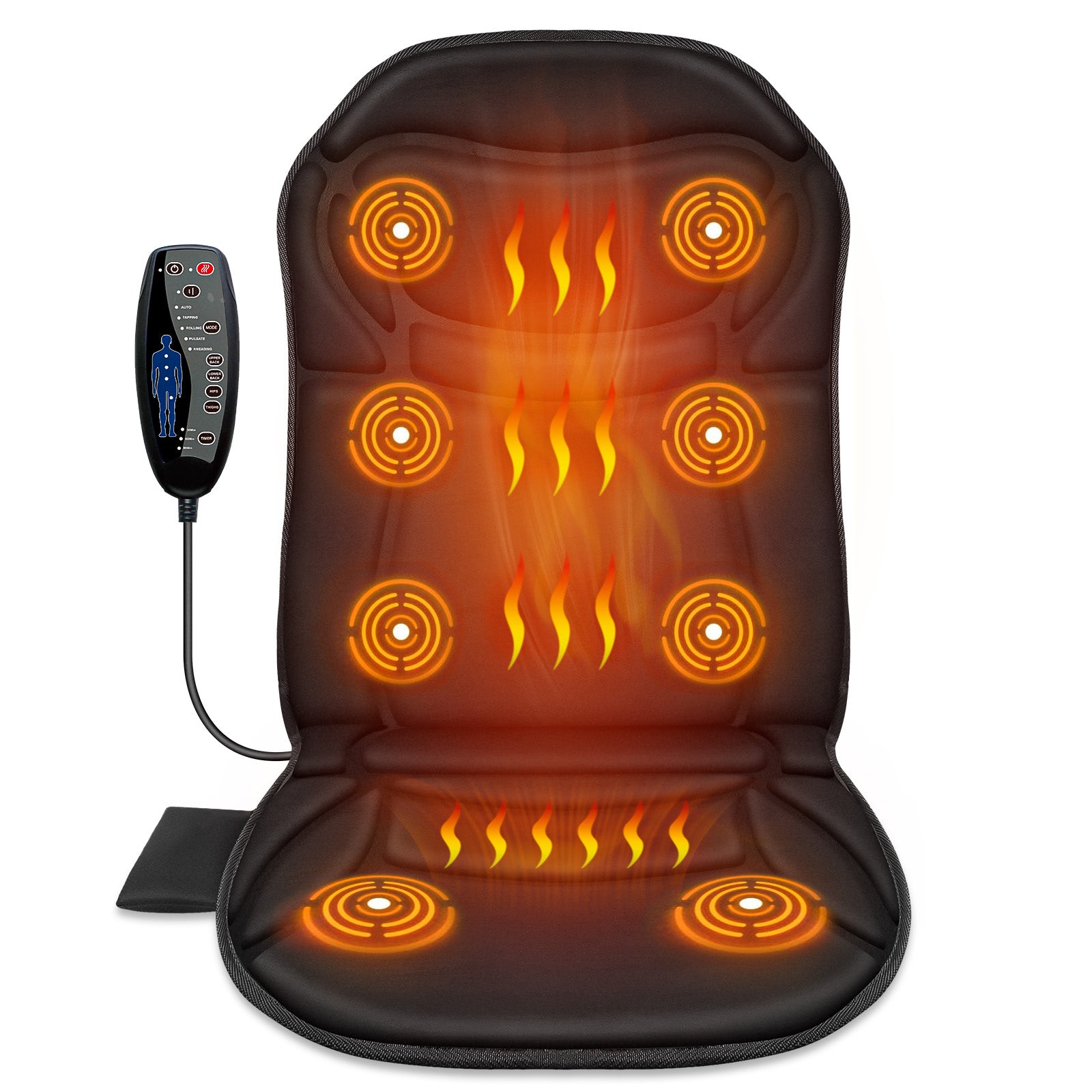 WM-CPL-2102 CuPiLo Back Massager Seat Cushion with Heat, Vibration Massager Chair Pad with 8 Motors & 2 Heat, 5 Vibration Modes