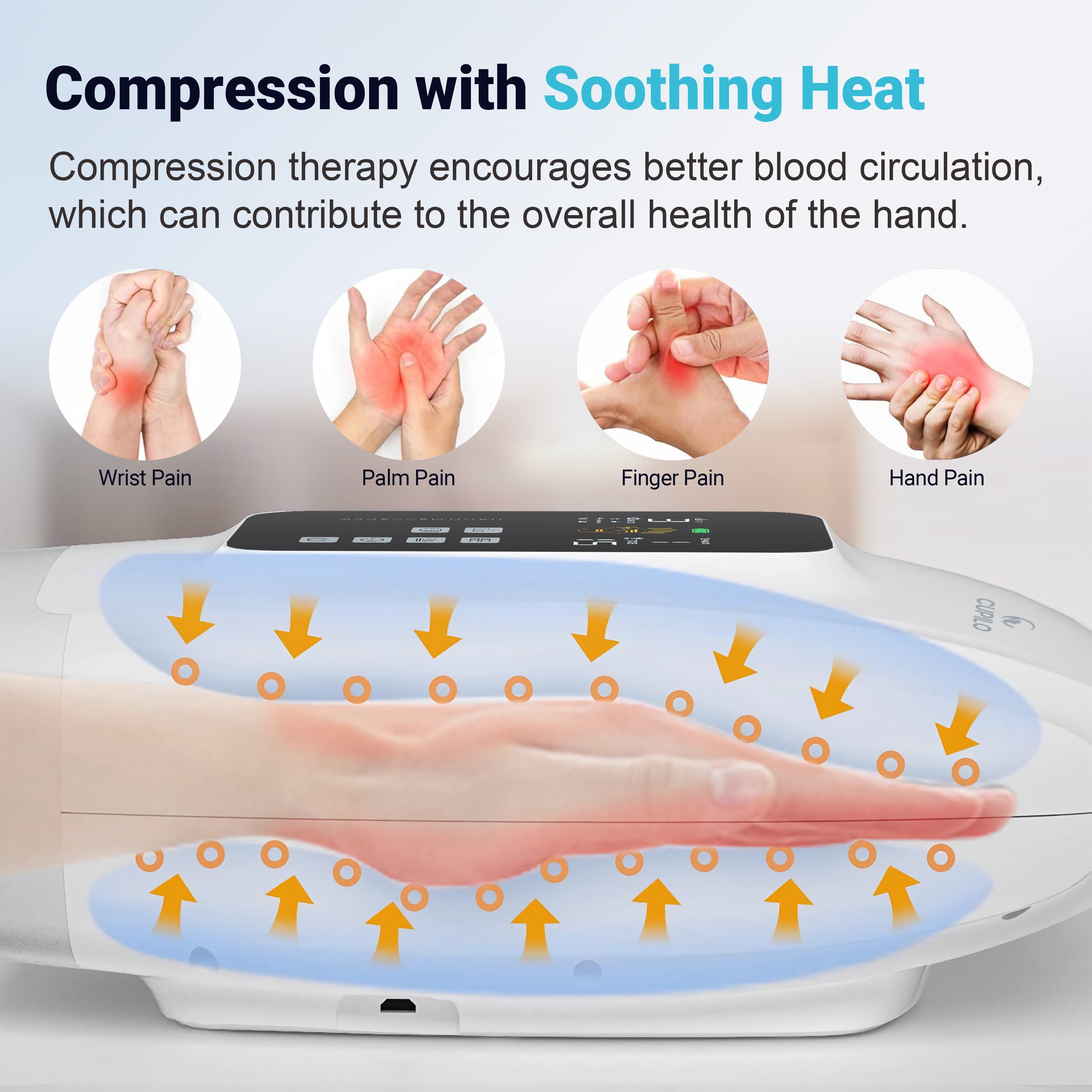 CuPiLo Hand Massager, Cordless Hand Massager with Heat and Compression