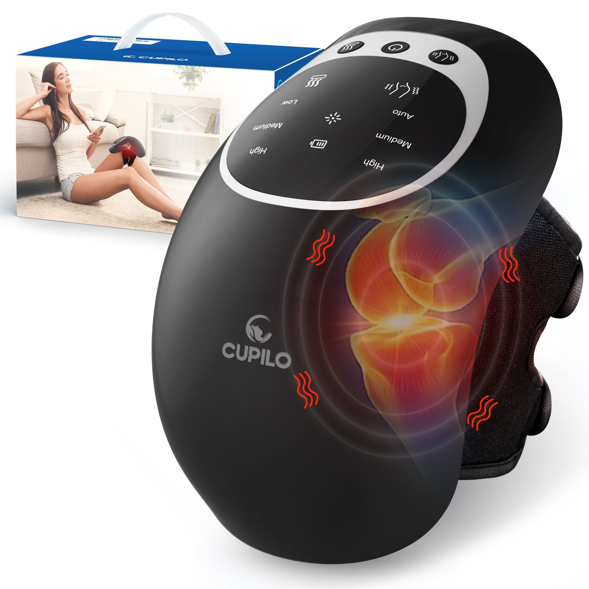 Cupilo Knee Massager with heating, Vibrating Heated Knee Brace Wrap, Vibration Knee Heating Pad,3 Adjustable,Gifts for Men,Women