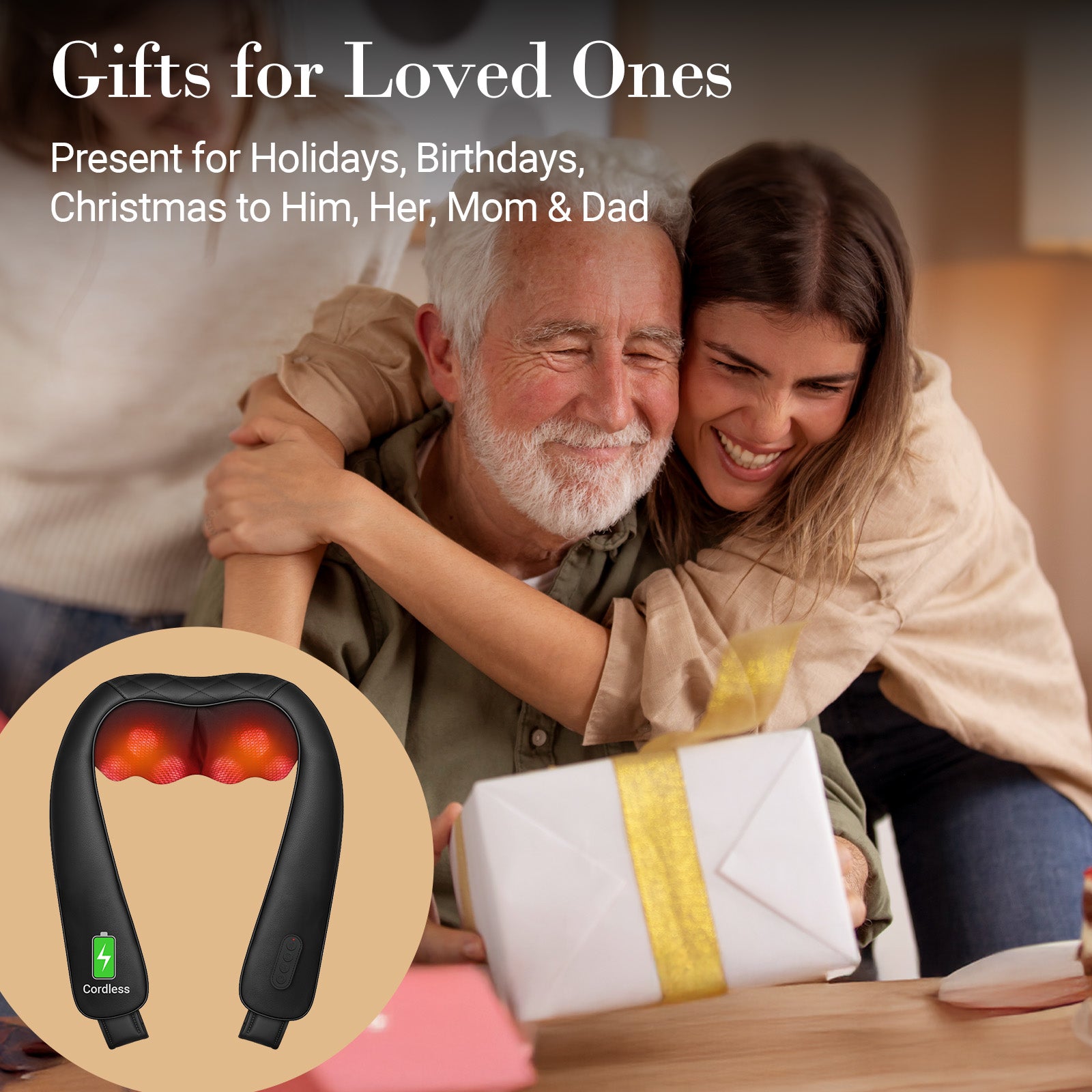 Cordless Neck and Shoulder Massager with Heat, 2025 Upgrade - CPL-6632C-BLK