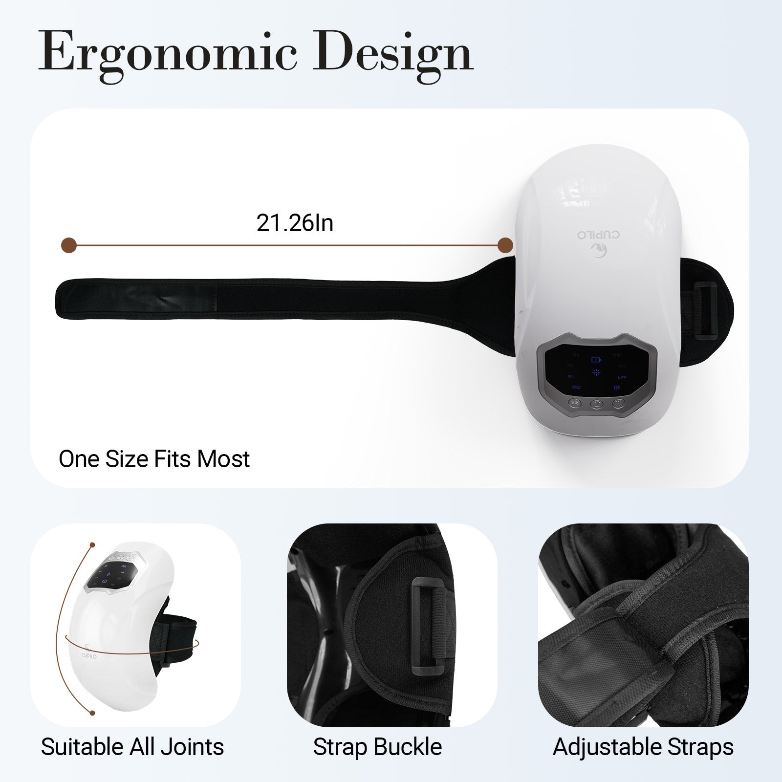 CuPiLo Cordless Knee Massager with Heat – 3 Heat Levels & 3 Vibration Modes, Rechargeable Heated Knee Brace with LED Display & Adjustable Straps for Pain Relief - CPL-5552