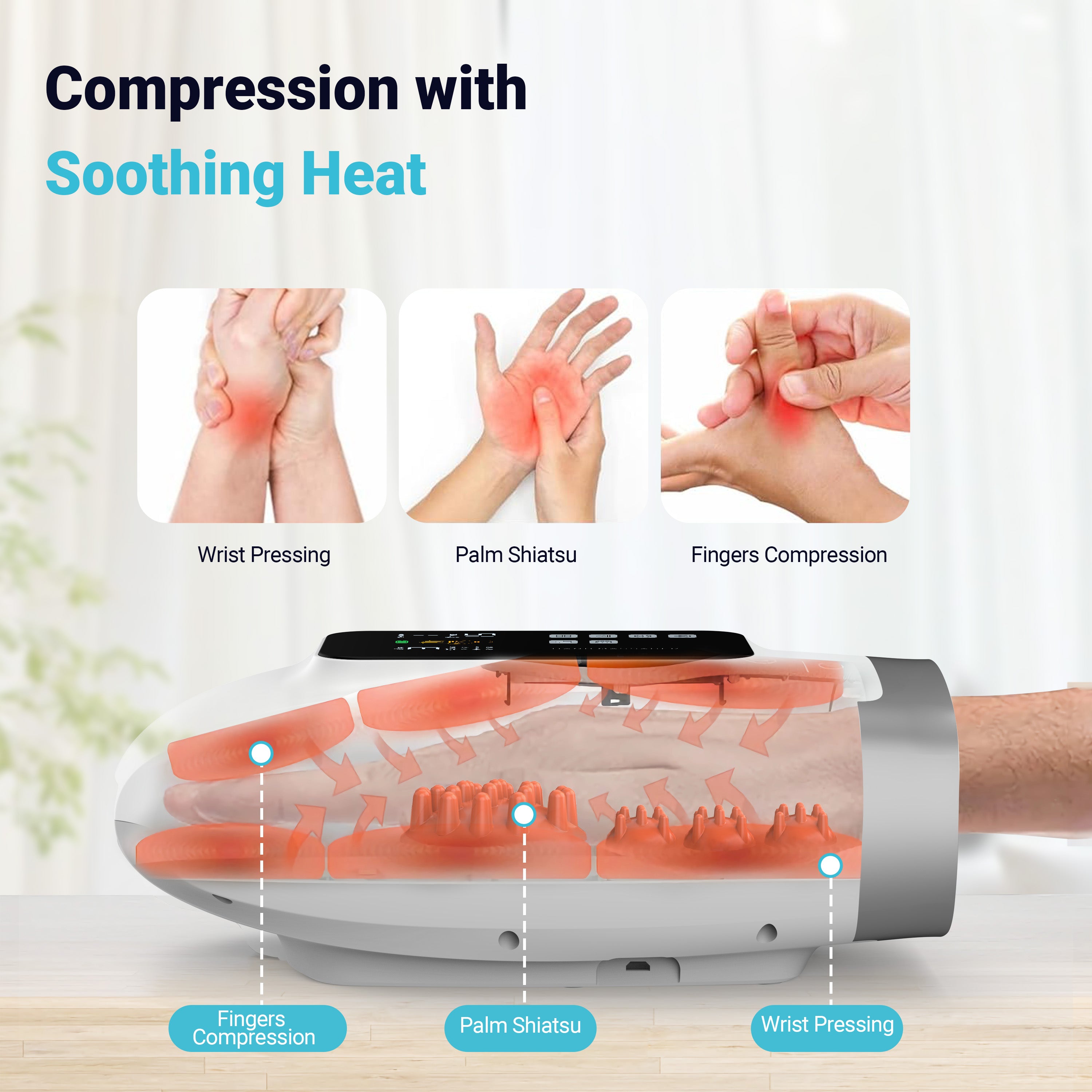 CuPiLo Hand Massager, Cordless Hand Massager with Heat and Compression