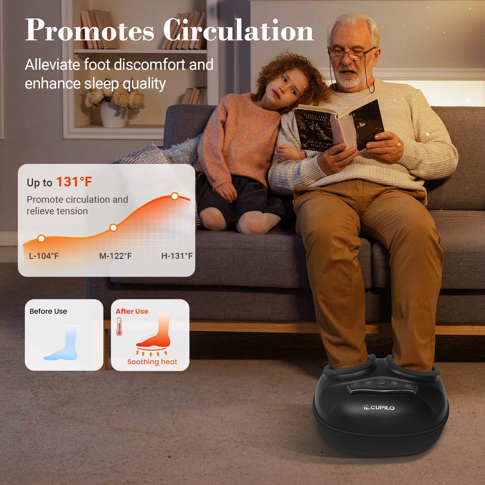 Shiatsu Foot Massager with Heat - Deep Tissue Kneading Feet Massager for Plantar Fasciitis -  CPL-5555