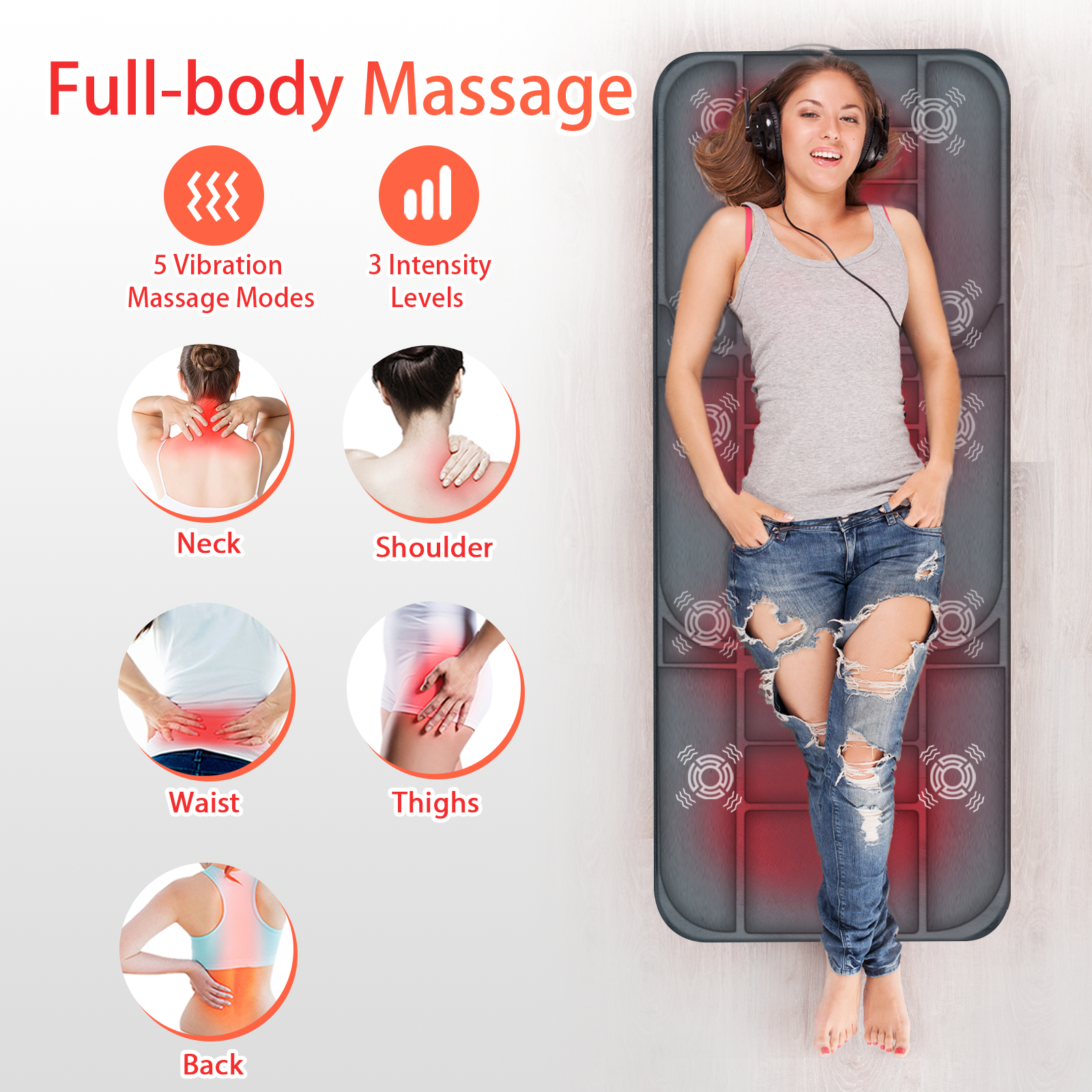 CuPiLo Massager Mat Full Body,5 Massage Modes & 3 Vibration Ievels-- CP-3310
