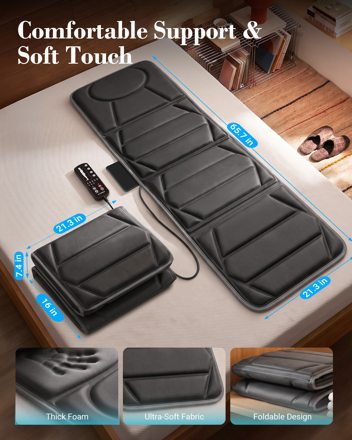 CuPiLo 66.5" Full Body Heated Massage Mat with 10 Motors & 4 Heat Zones - CPL-3355-GRY