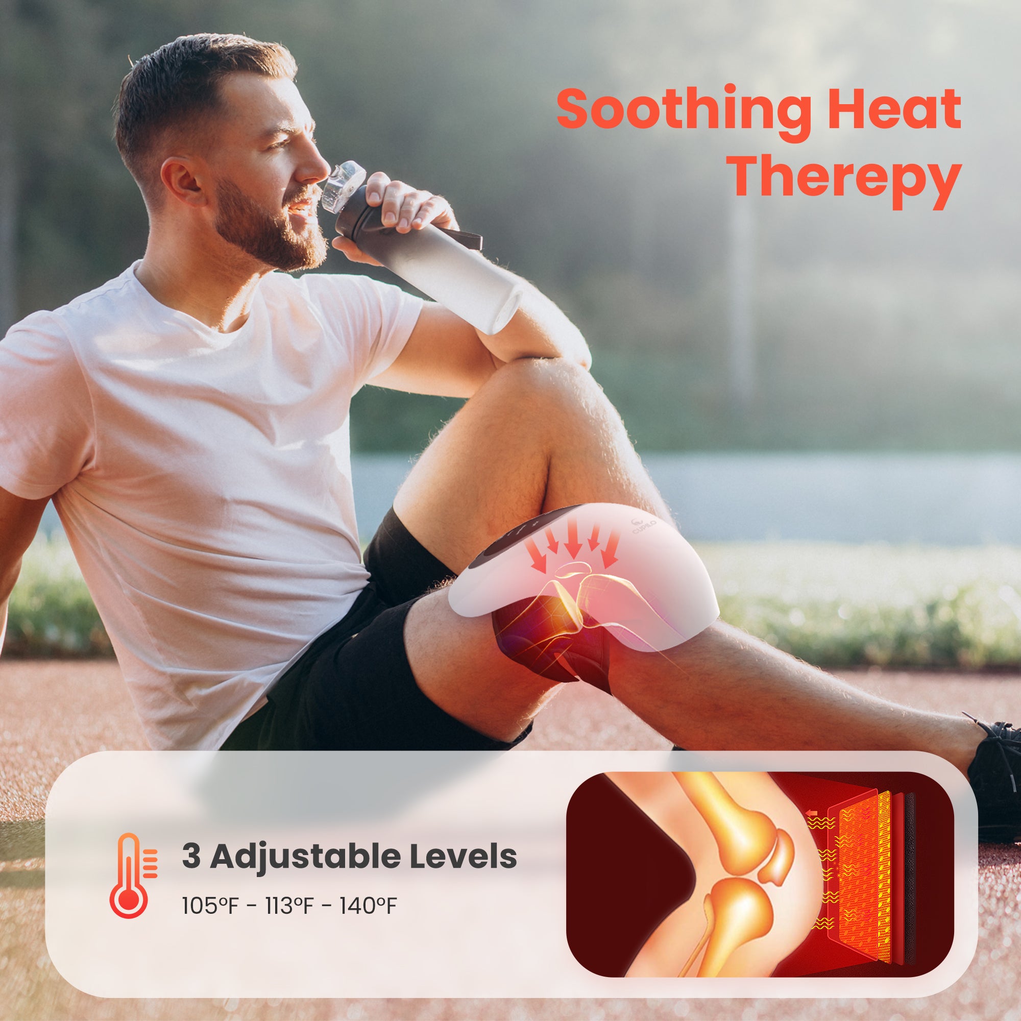 CPL-5530WH-WM Cupilo Knee Massager with heating, Vibrating Heated Knee Brace Wrap, Vibration Knee Heating Pad,3 Adjustable,Gifts for Men,Women