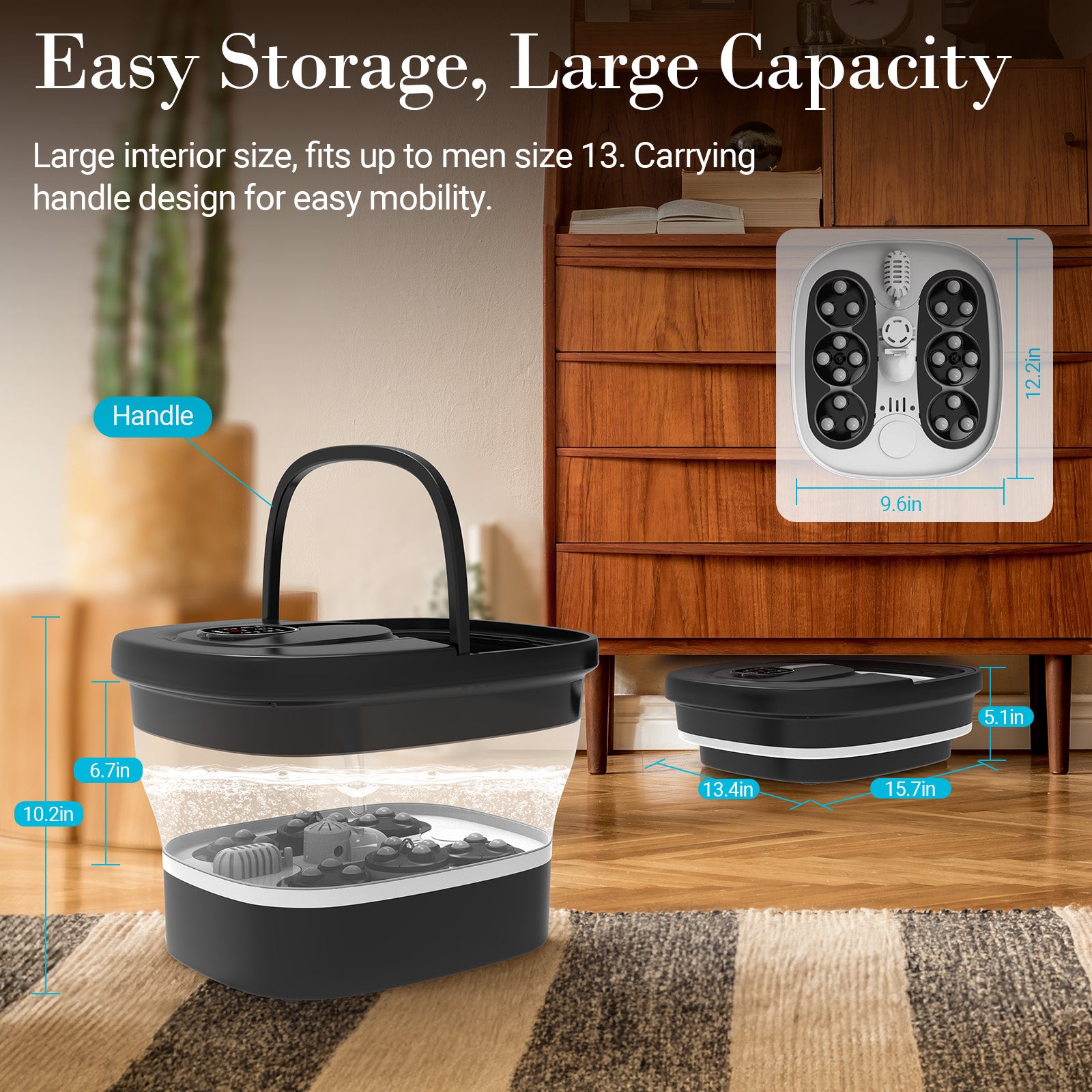 CPL-5547-WM Cupilo Collapsible Foot Spa, Electric Rotary Massage Foot Bath with Circulation Heat, Bubble, Temp Control, 18 Motorized Shiatsu Massage Balls, Pedicure Foot Soak Tub for Feet Stress Relief, Gifts