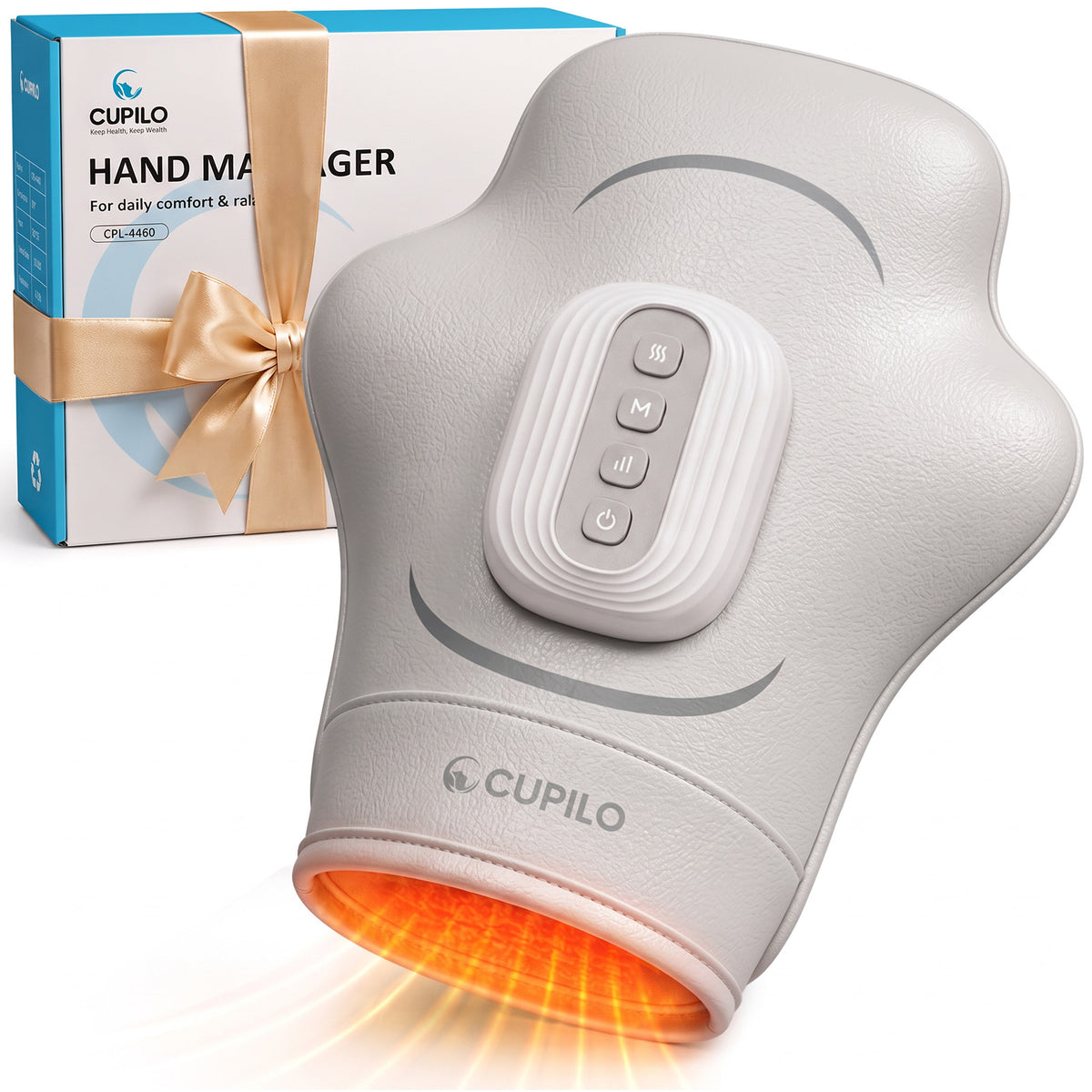 CuPiLo Soft-Shell Hand Massager with Heat and Compression for Arthritis & Carpal Tunnel Relief – Cordless 9-Zone Air Pressure Massager for Left & Right Hands - CPL-4460